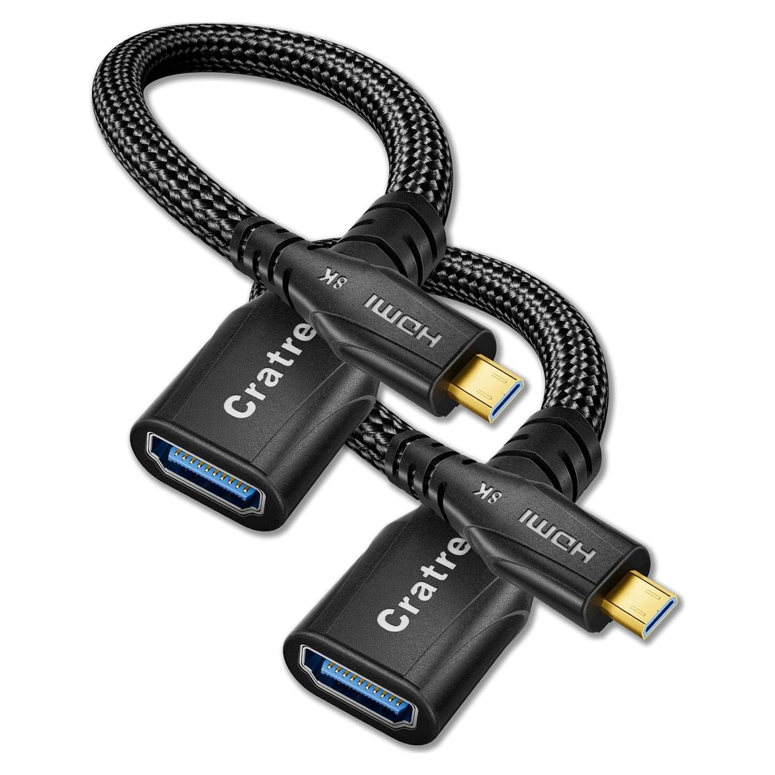 Adaptador Micro HDMI a HDMI Cratree 8K 0.6ft 2Pack