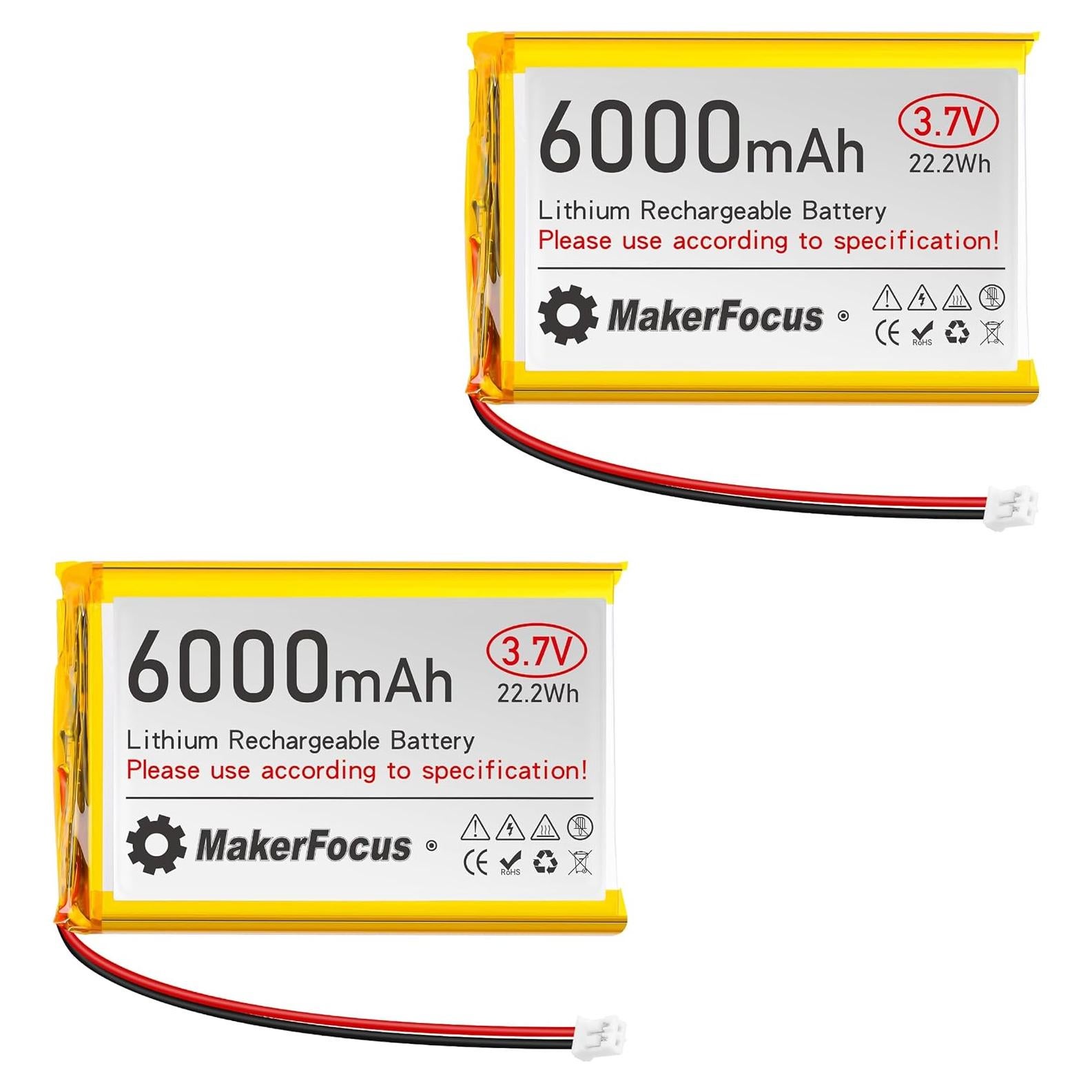 Batería de Polímero de Litio 6000mAh YELUFT 2pcs con Conector PH2.0