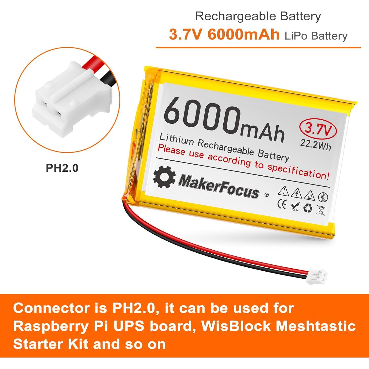 Batería de Polímero de Litio 6000mAh YELUFT 2pcs con Conector PH2.0