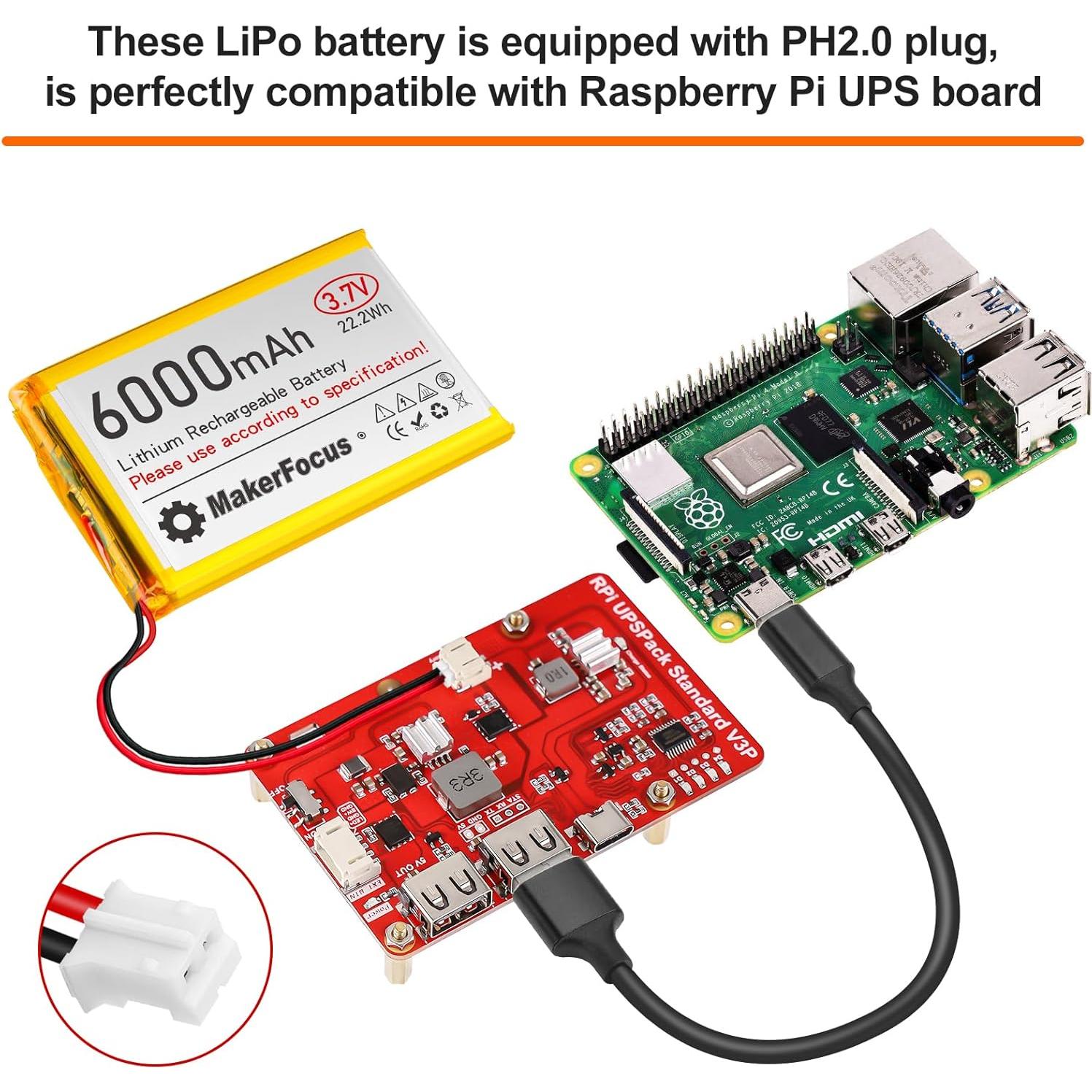 Batería de Polímero de Litio 6000mAh YELUFT 2pcs con Conector PH2.0