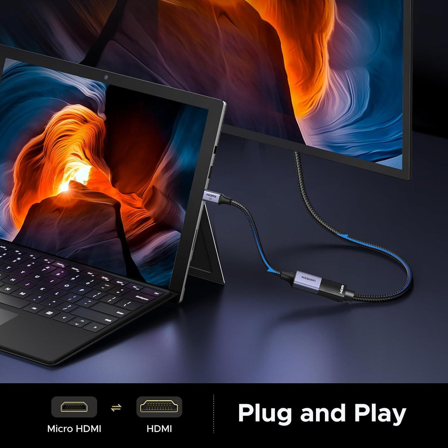 Adaptador Micro HDMI a HDMI UGREEN 10K 8K 60Hz 24cm