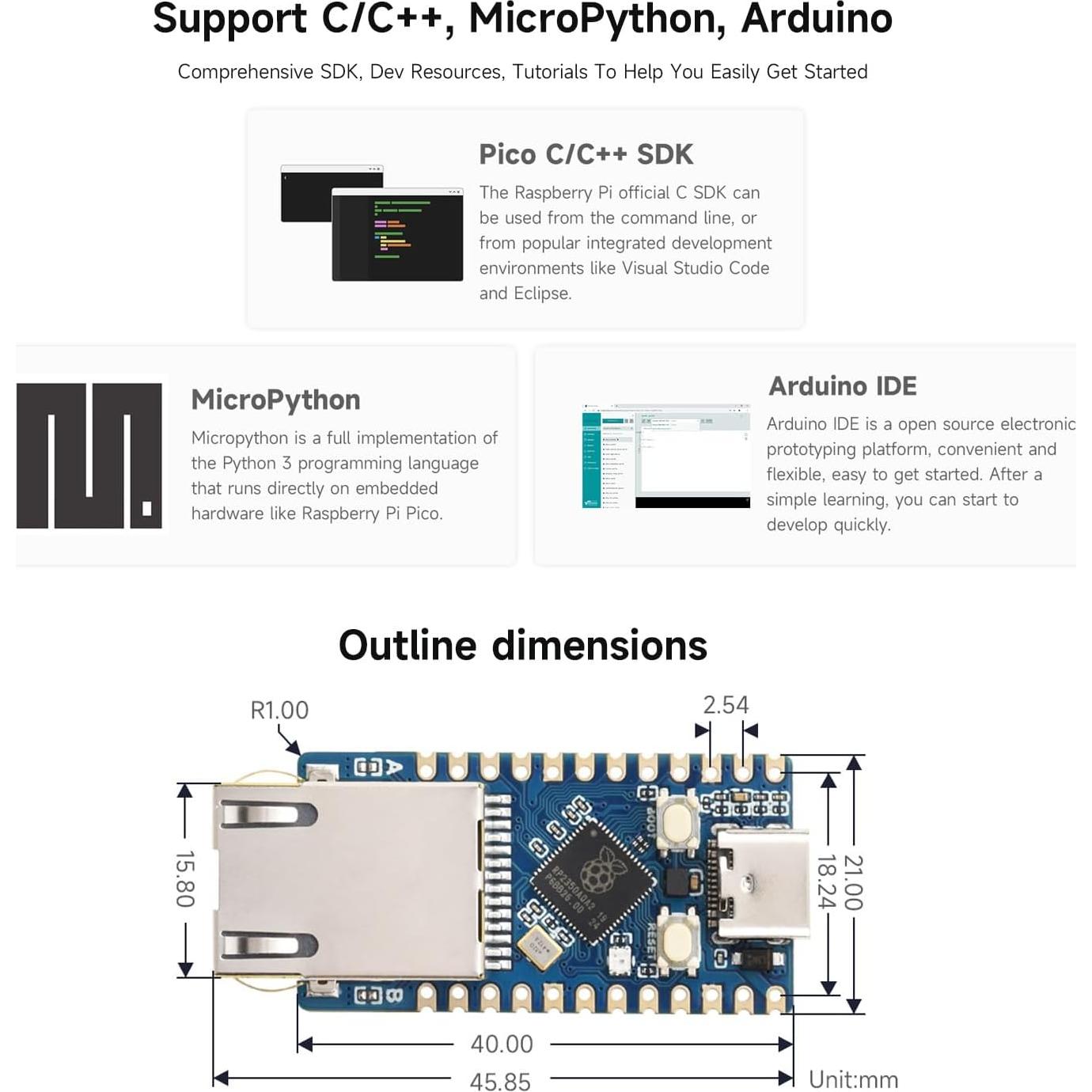 Placa de Desarrollo Waveshare RP2350-ETH con Ethernet y GPIO