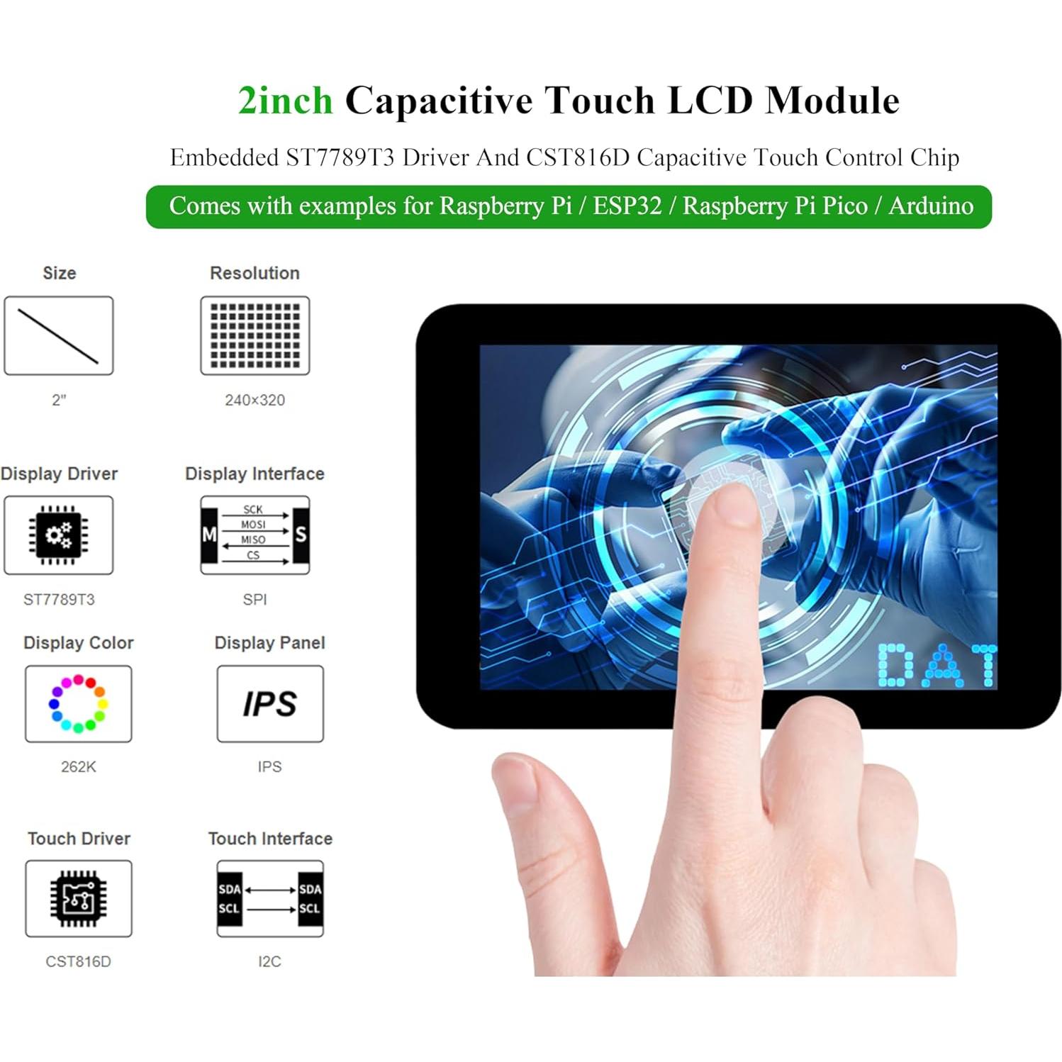 Pantalla Táctil IPS 2" Wonrabai 240x320 para Raspberry Pi