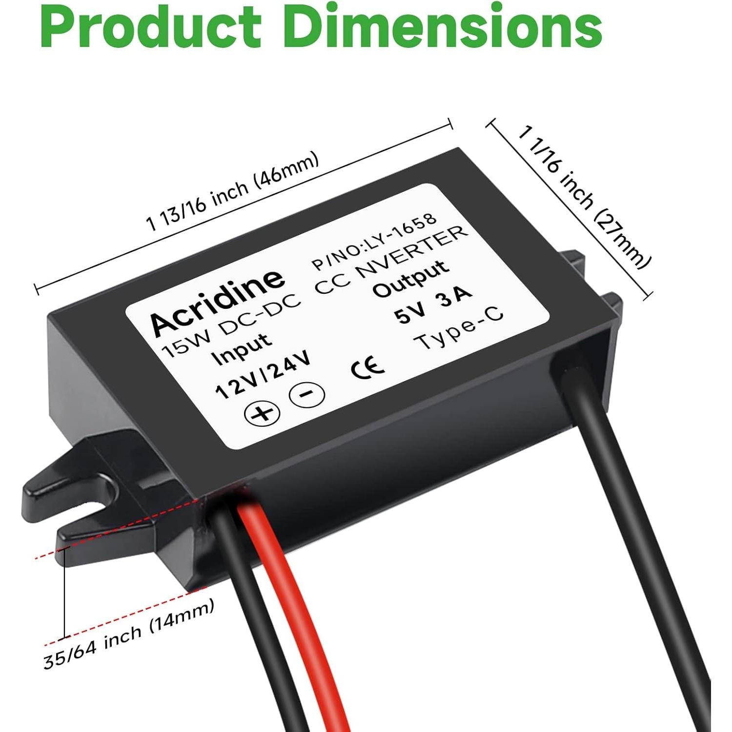 Paquete de 2 Convertidores Buck 12V a 5V USB-C 3A 15W