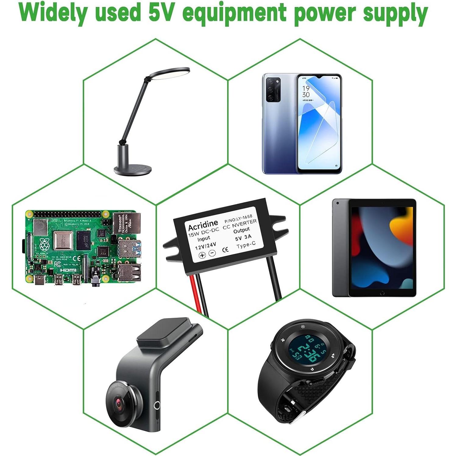 Paquete de 2 Convertidores Buck 12V a 5V USB-C 3A 15W