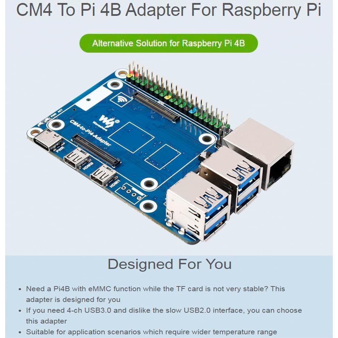 Adaptador CM4 a Raspberry Pi 4B Waveshare - 4 USB 3.0, Gigabit Ethernet