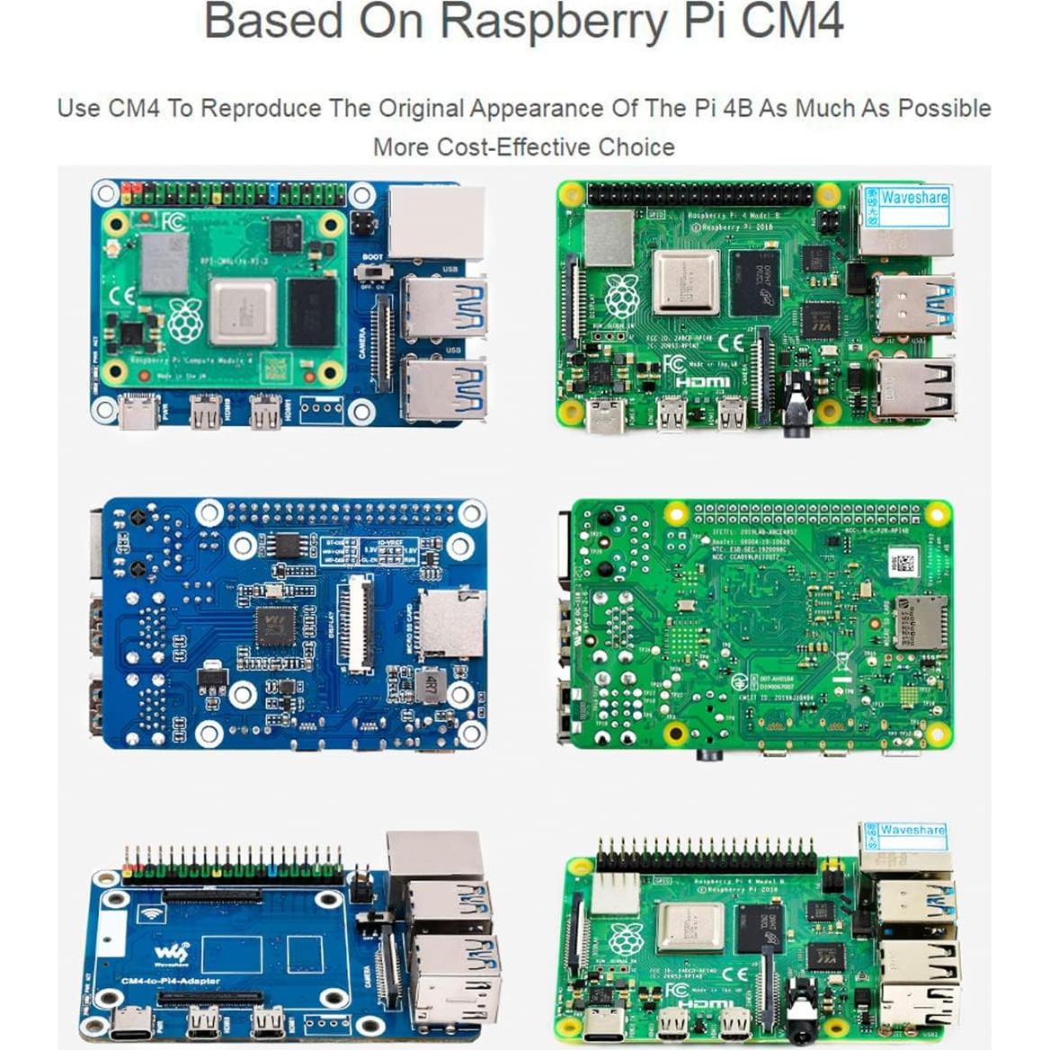 Adaptador CM4 a Raspberry Pi 4B Waveshare - 4 USB 3.0, Gigabit Ethernet