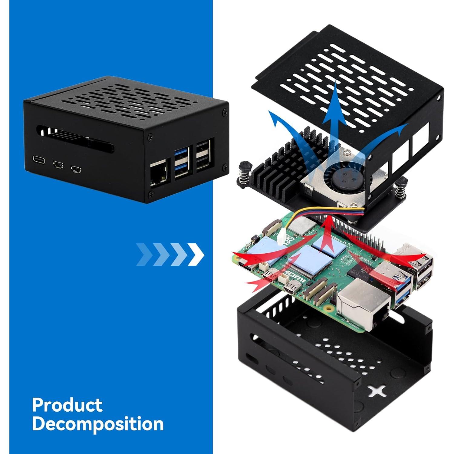 Caja de metal Tada para Raspberry Pi 5 con enfriador activo