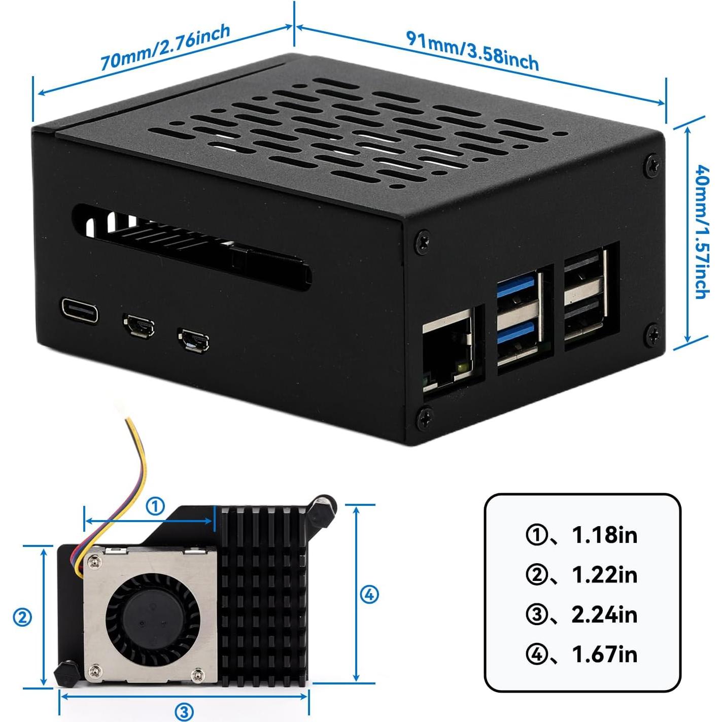 Caja de metal Tada para Raspberry Pi 5 con enfriador activo