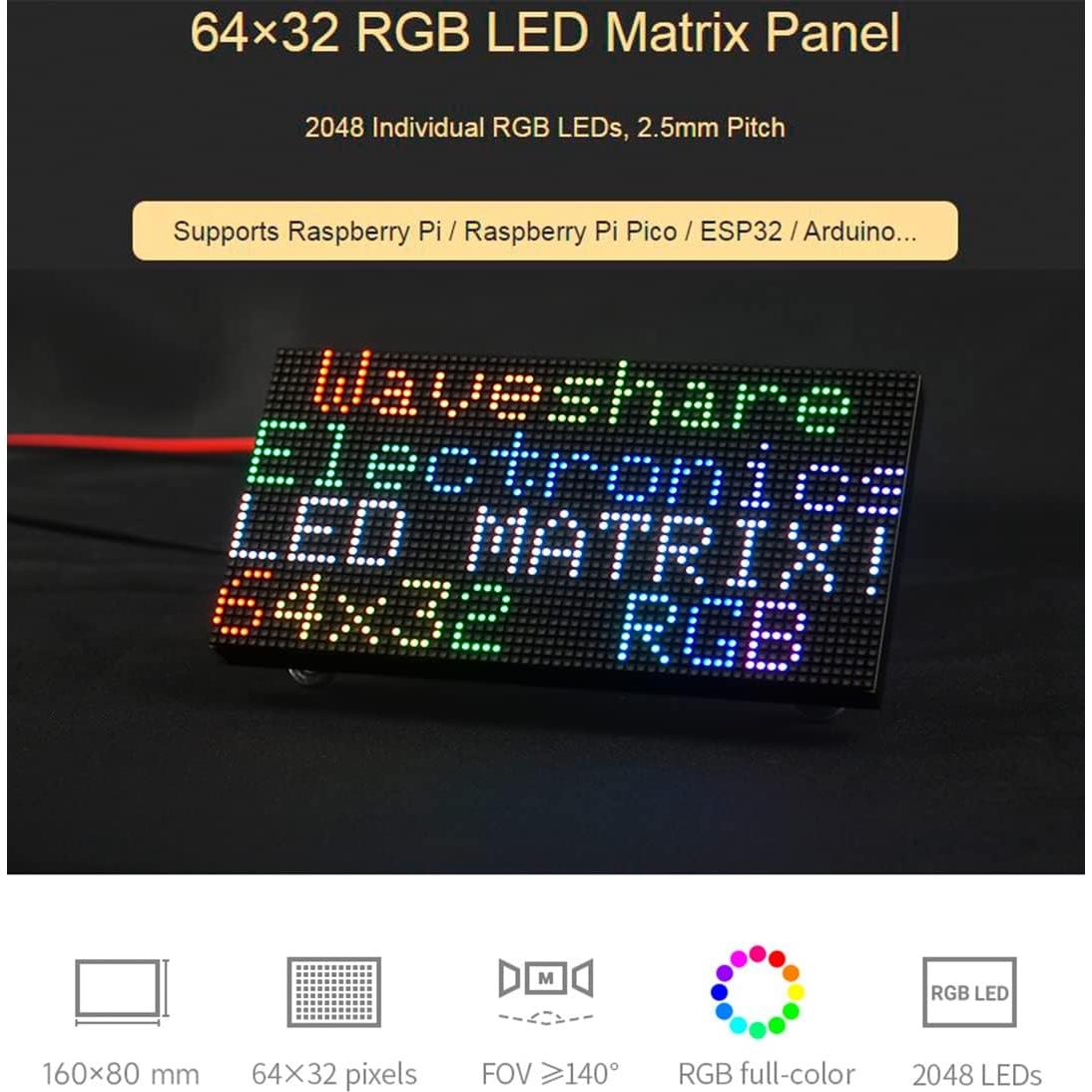 Panel LED RGB 64x32 Waveshare 2048 LEDs Brillo Ajustable