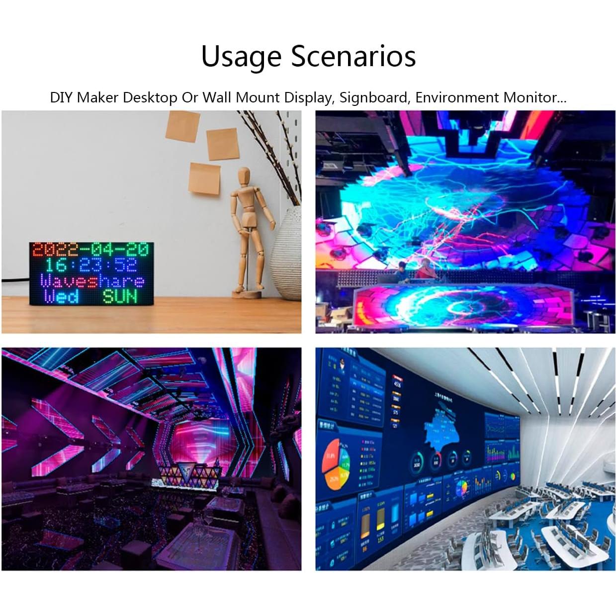 Panel LED RGB 64x32 Waveshare 2048 LEDs Brillo Ajustable