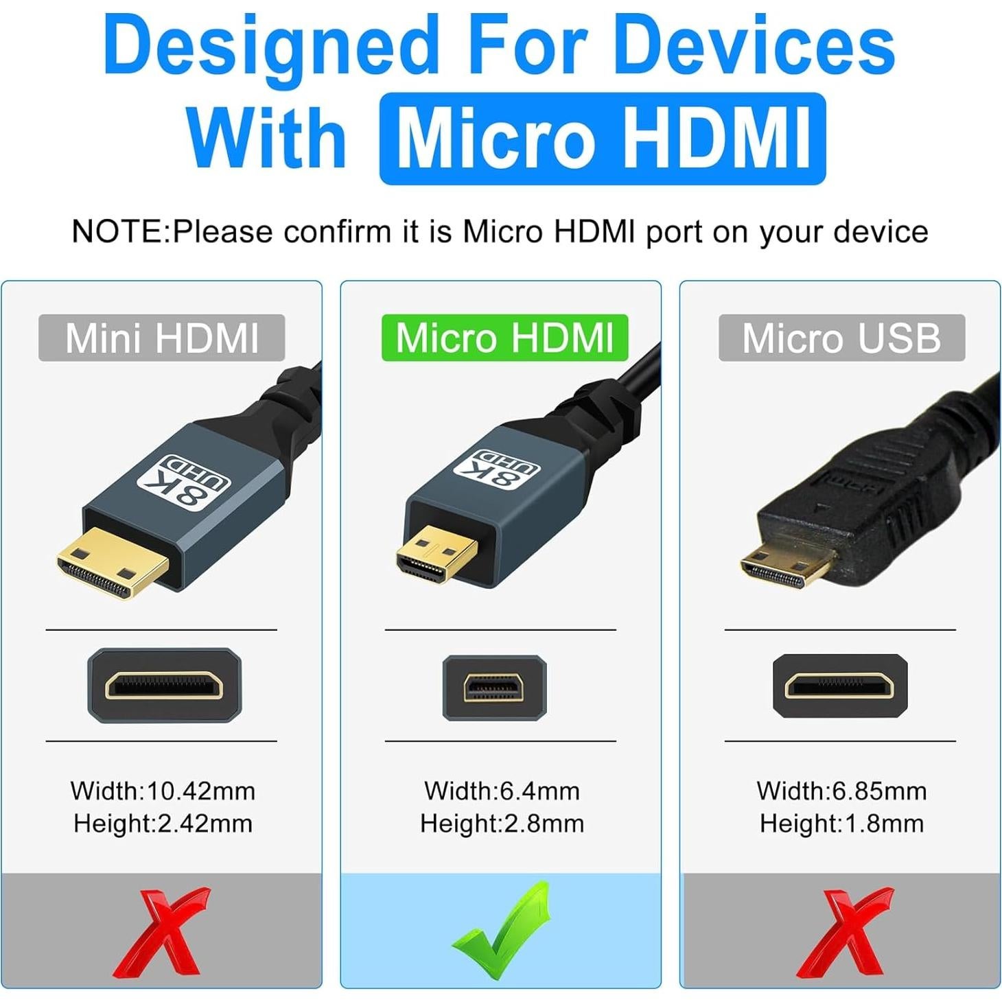 Cable Micro HDMI a HDMI Enrollado 0.91m 8K Jinglong