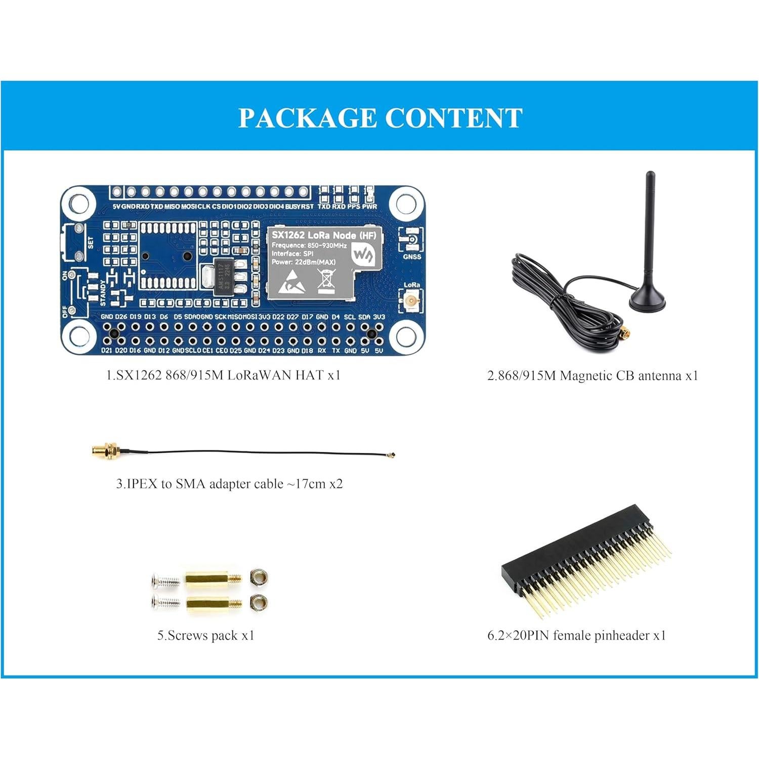 Módulo LoRa SX1262 UeeKKoo HAT para Raspberry Pi con Antena