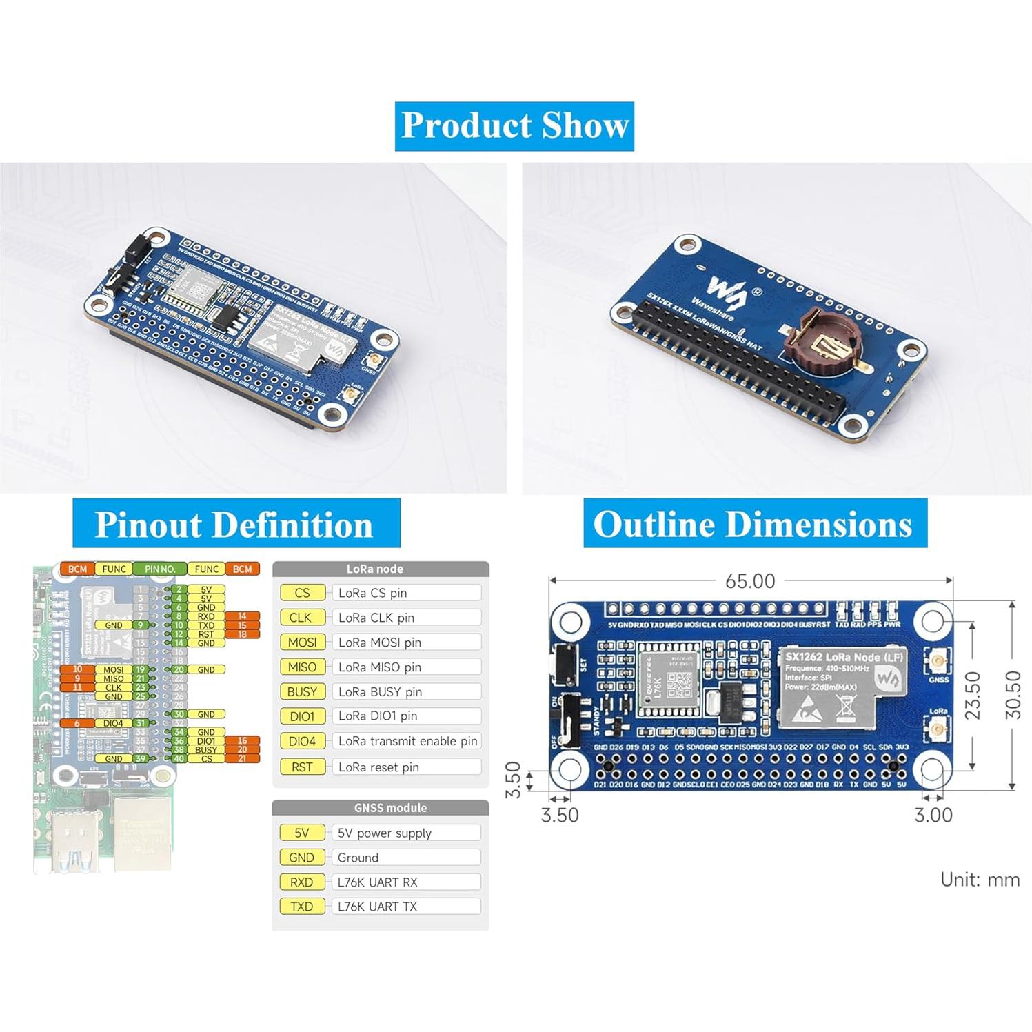 Módulo LoRa SX1262 UeeKKoo HAT para Raspberry Pi con Antena
