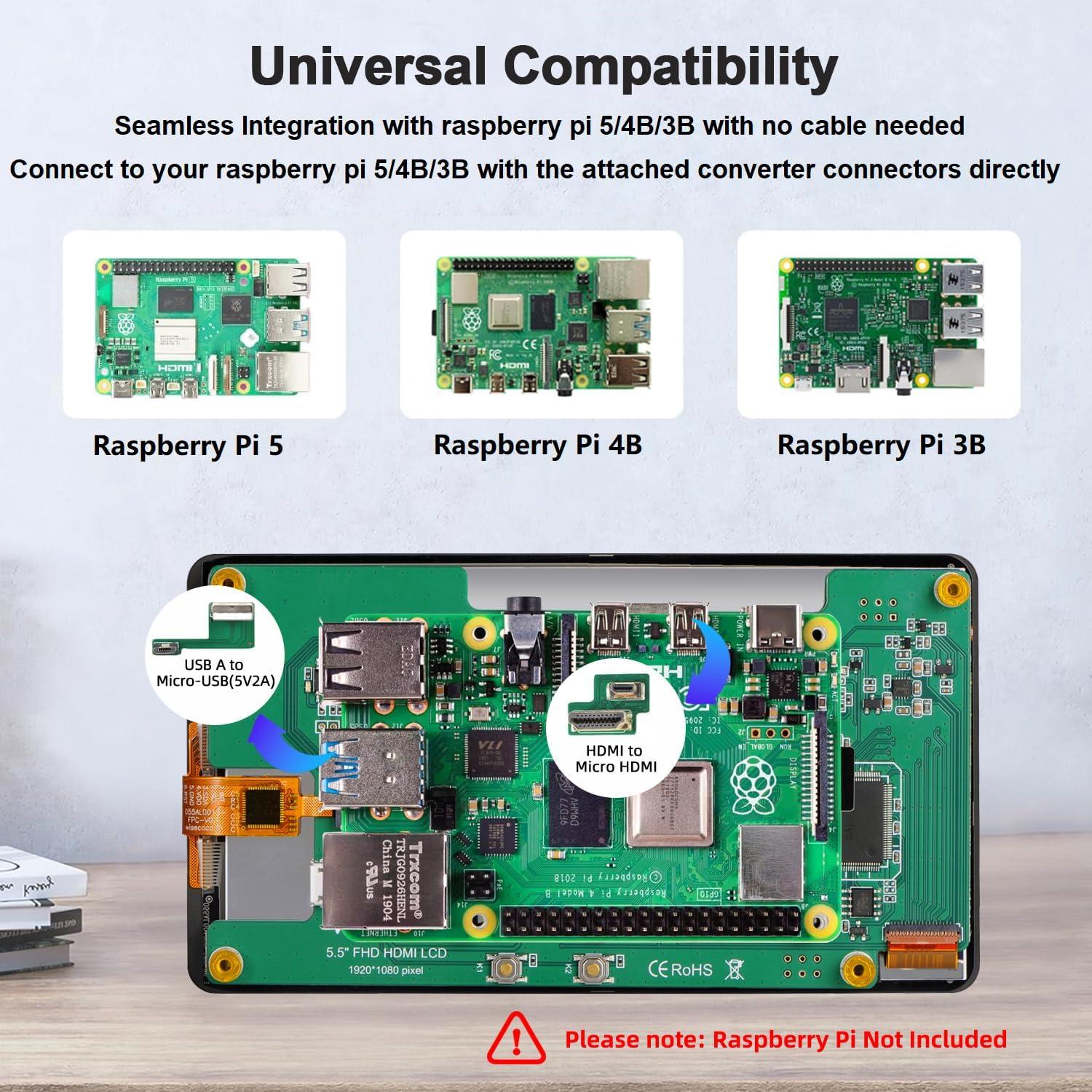Monitor Táctil 5.5" Wisecoco LCD 1920x1080 para Raspberry Pi