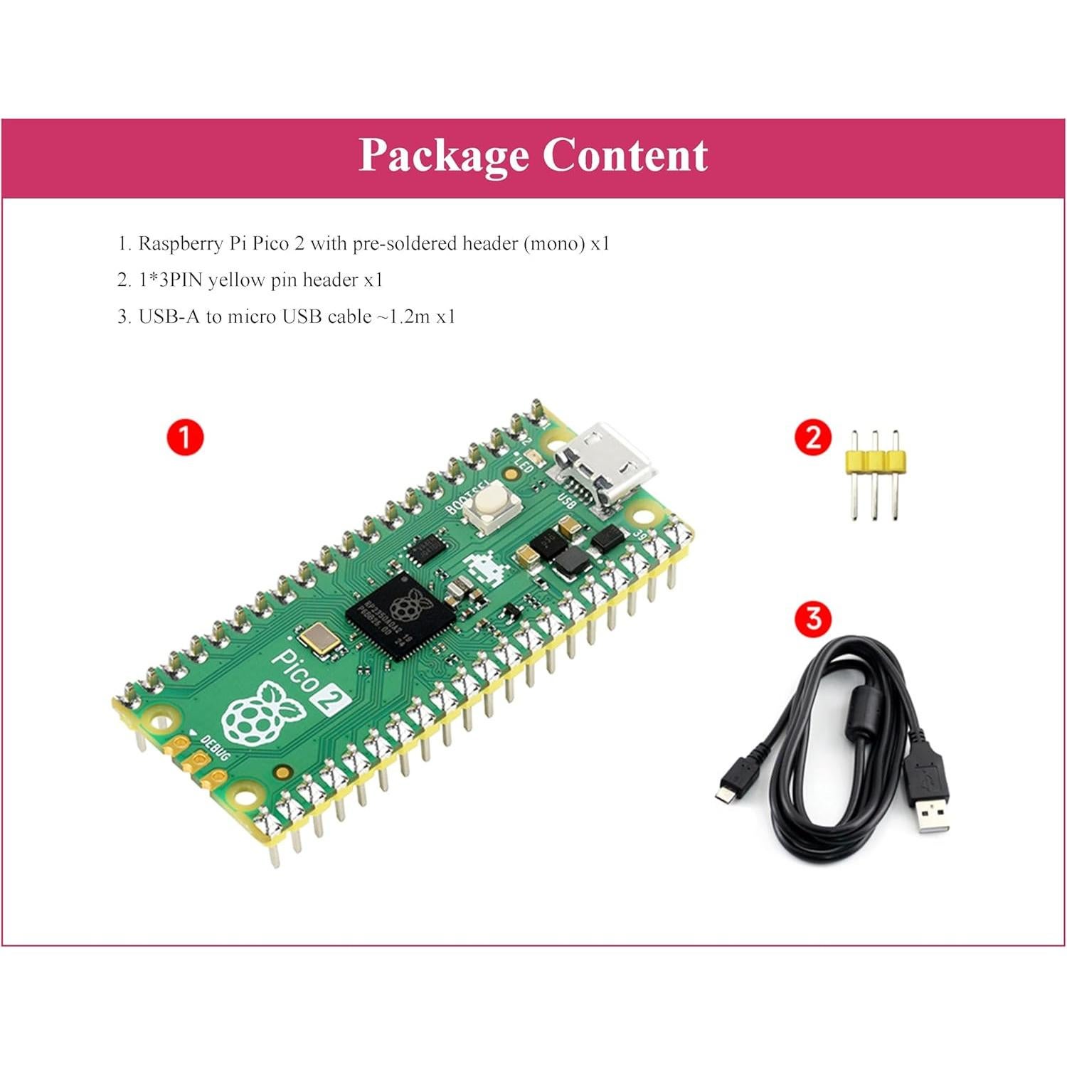 Placa Microcontrolador UeeKKoo Pico 2 con Encabezado Amarillo