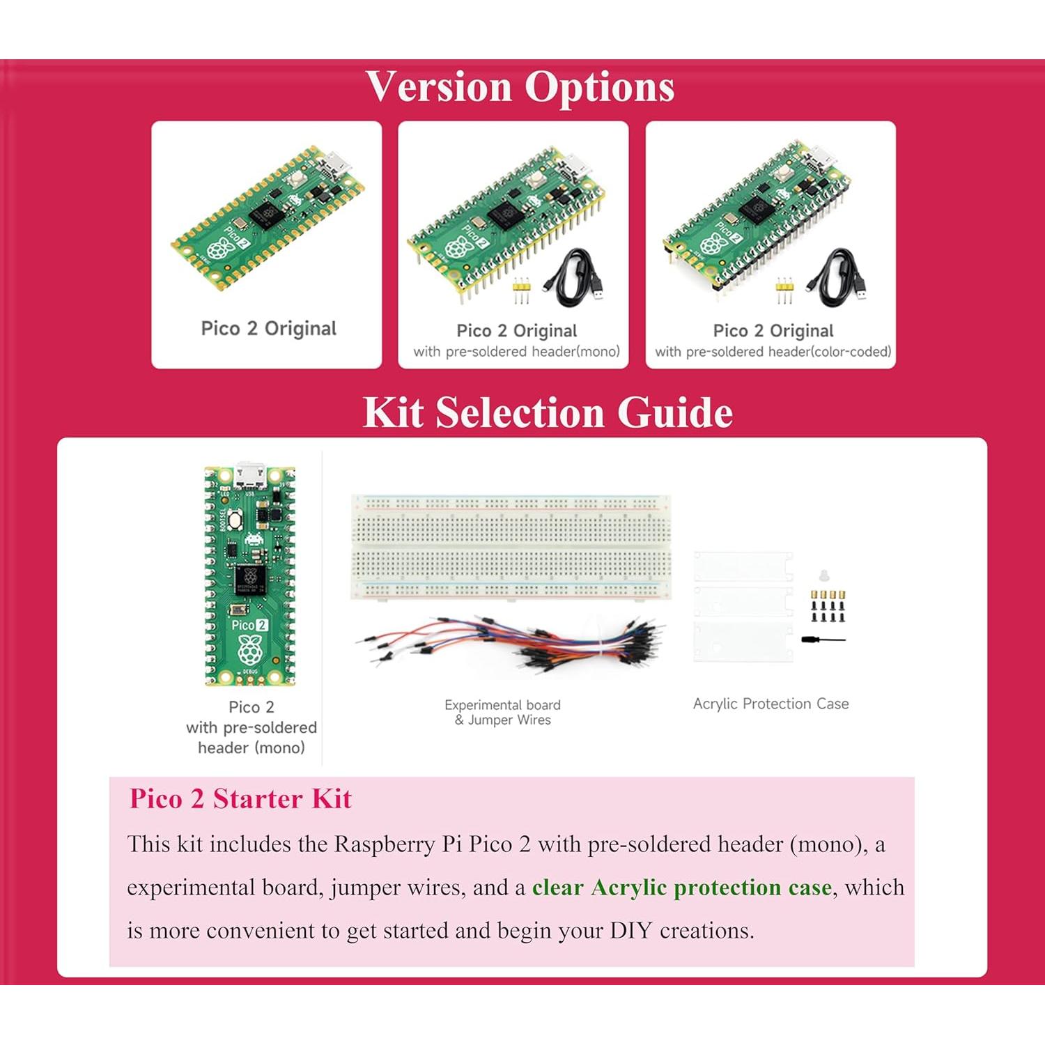 Placa Microcontrolador UeeKKoo Pico 2 con Encabezado Amarillo