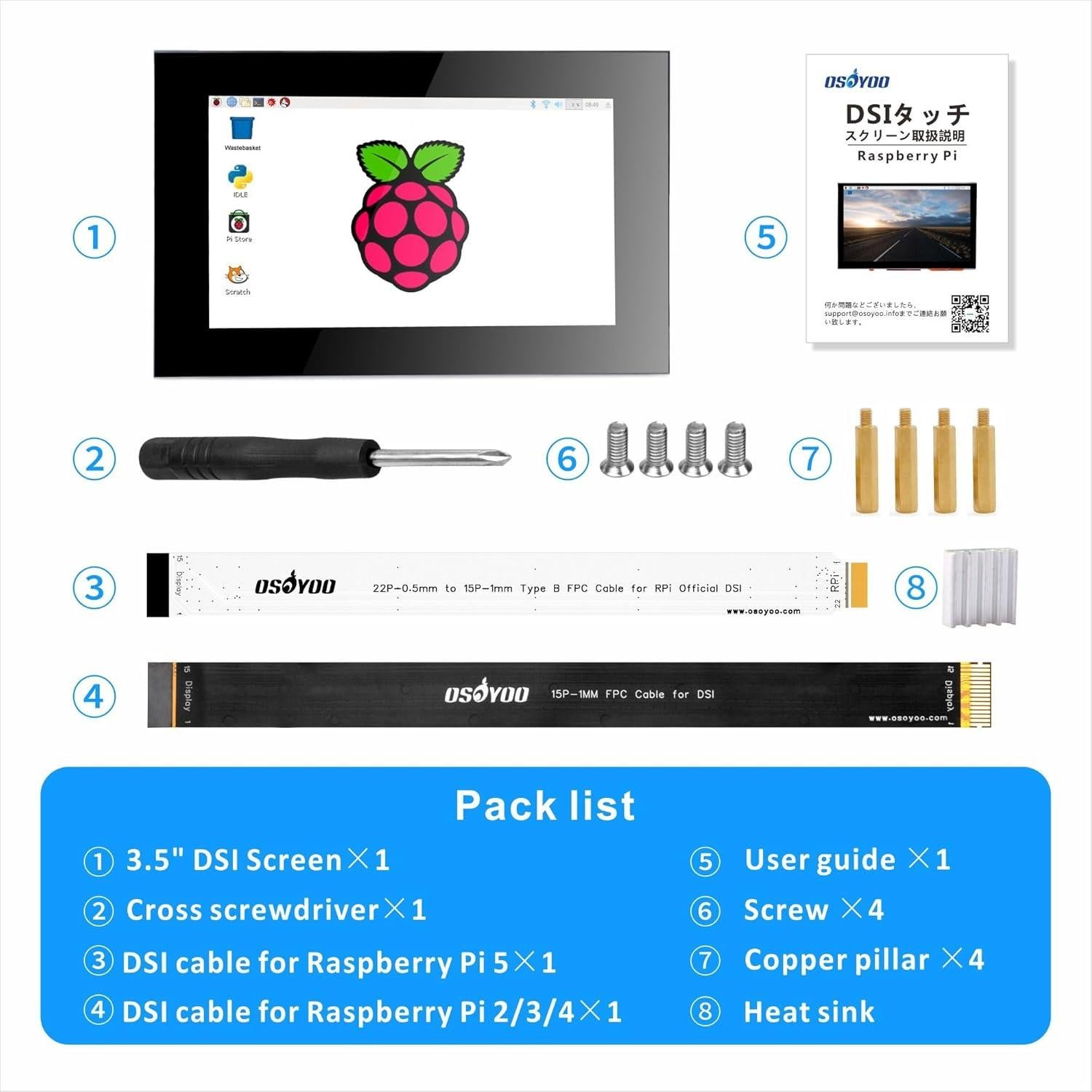Pantalla Táctil DSI 3.5" OSOYOO para Raspberry Pi 5/4/3/2