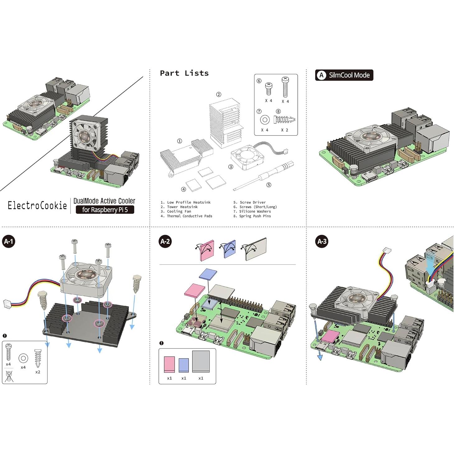 Enfriador Doble Modo ElectroCookie para Raspberry Pi 5 con LED RGB