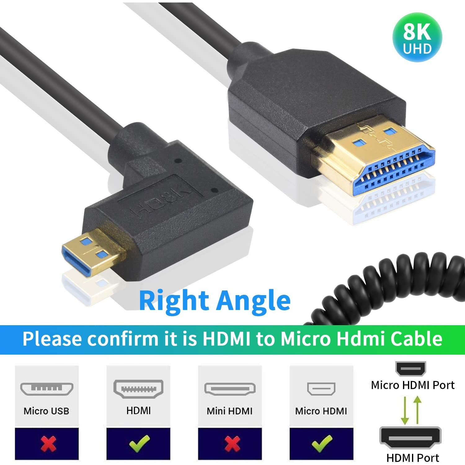 Cable Micro HDMI a HDMI Duttek 8K 60Hz Enrollado 0.3m-0.9m