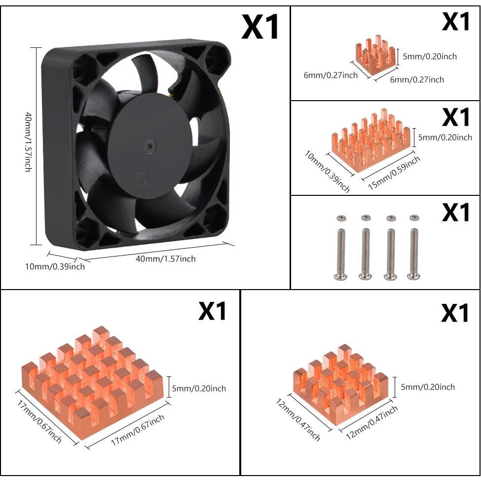 Ventilador Ajustable GeeekPi 40mm con Disipadores de Cobre para Raspberry Pi 5