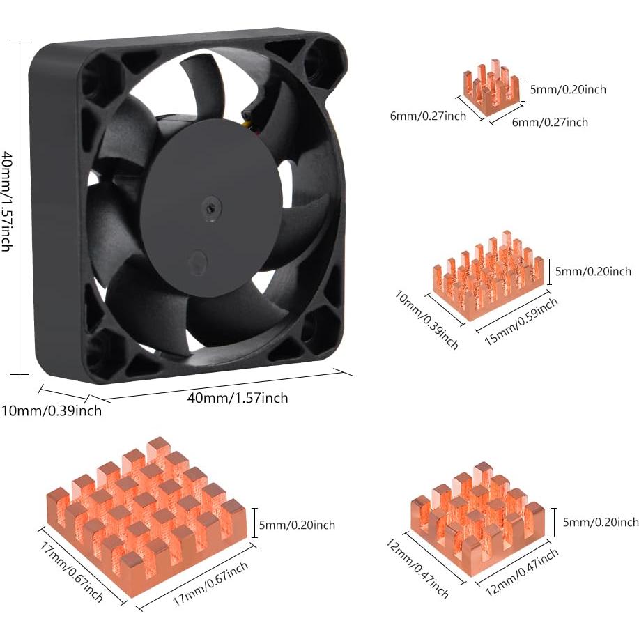 Ventilador Ajustable GeeekPi 40mm con Disipadores de Cobre para Raspberry Pi 5