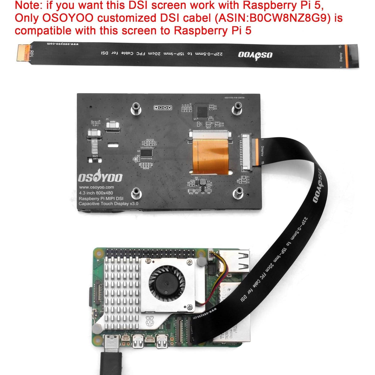 Pantalla Táctil Capacitiva OSOYOO 4.3" DSI 800x480 para Raspberry Pi