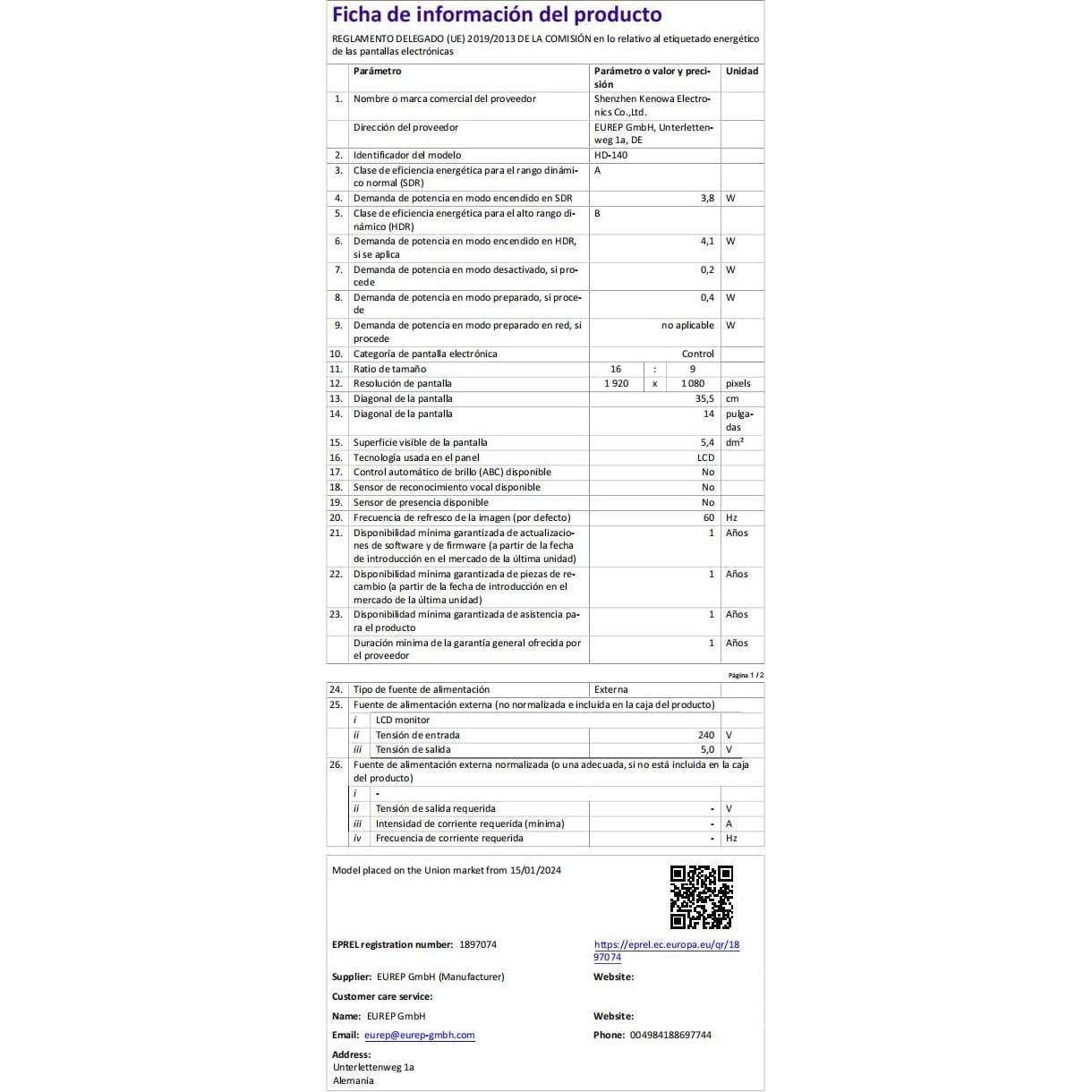 Monitor Portátil Táctil 13.3" FHD 1920x1080 IPS con Privacidad