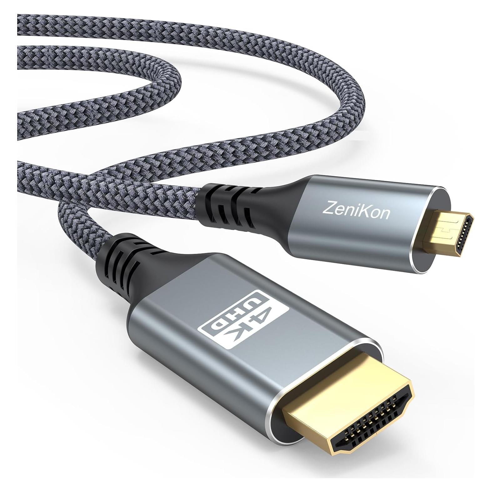 Cable Micro HDMI a HDMI 1.83m ZeniKon 4K@60Hz Trenzado Nylon