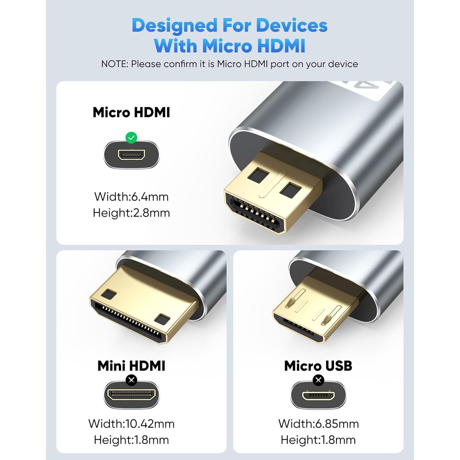 Cable Micro HDMI a HDMI 1.83m ZeniKon 4K@60Hz Trenzado Nylon