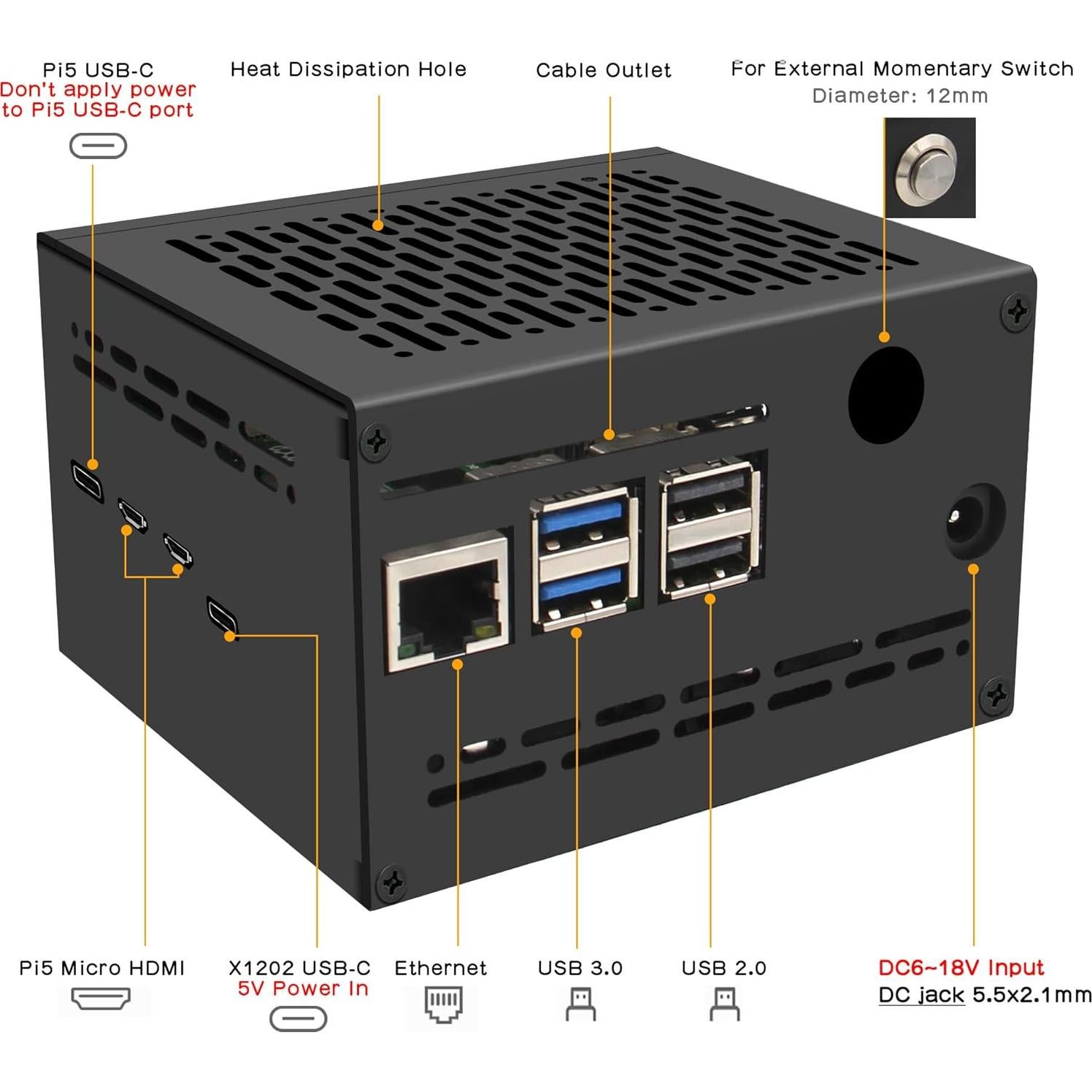 Caja de Metal Geekworm X1202-C1 para Raspberry Pi 5