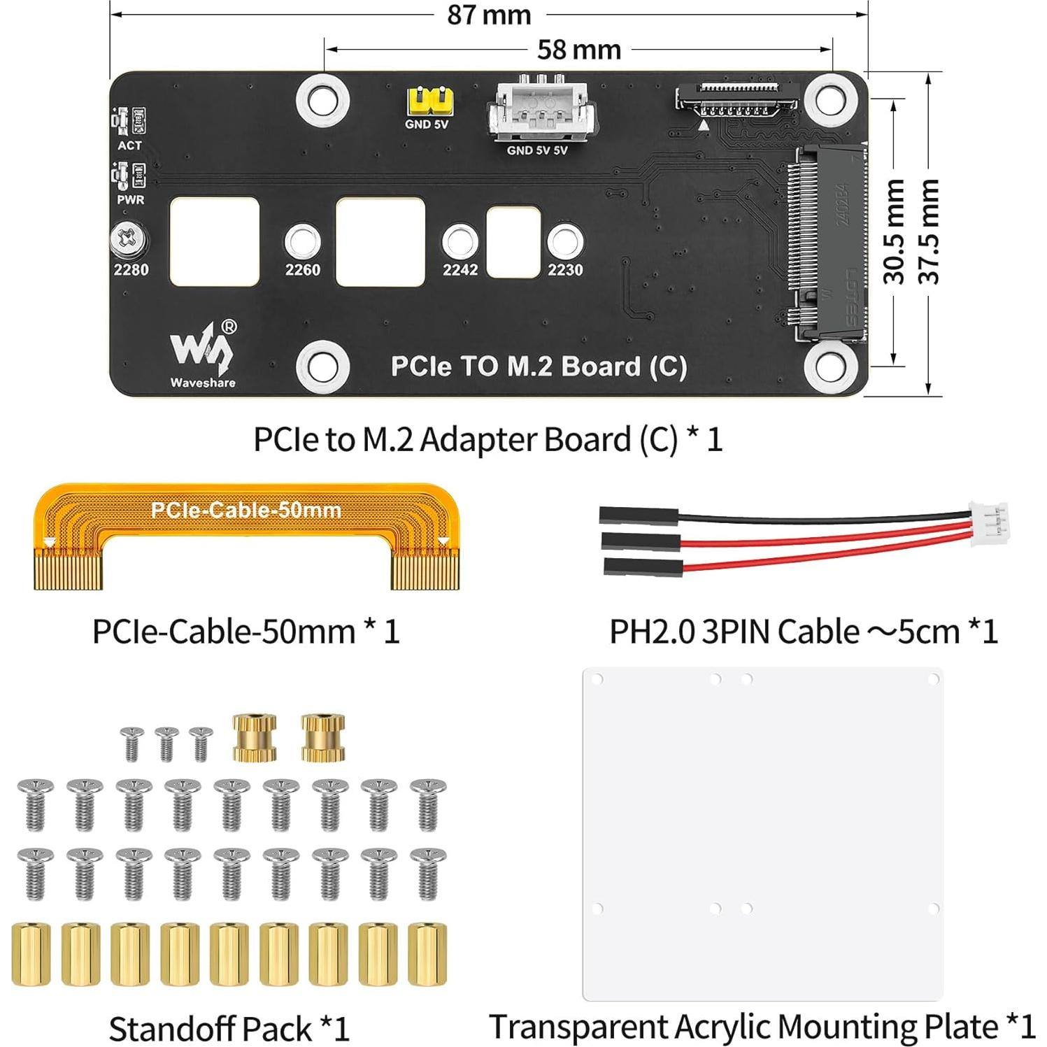 Adaptador PCIe a M.2 NVMe FancyWhoop para Raspberry Pi 5