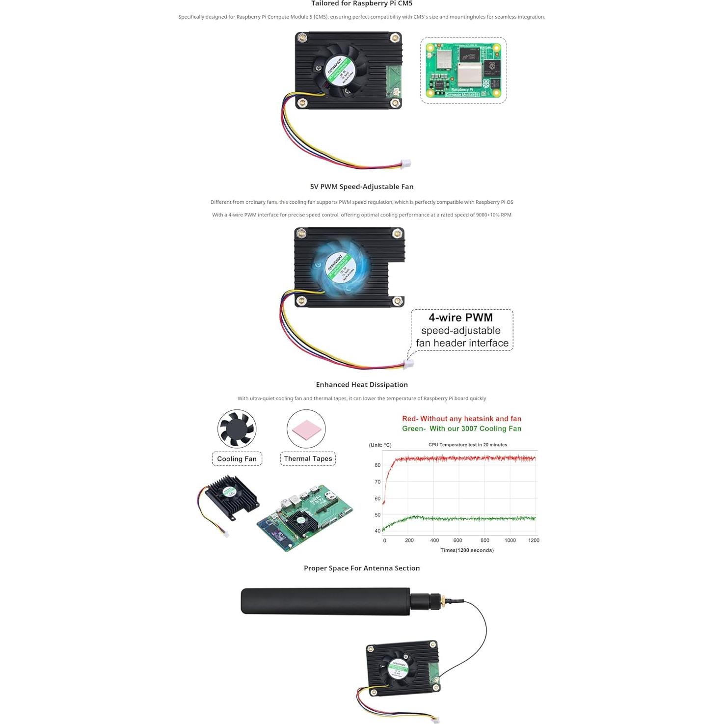 Ventilador de Enfriamiento 3007 Xicoolee para Raspberry Pi CM5 - PWM 5V, Bajo Ruido