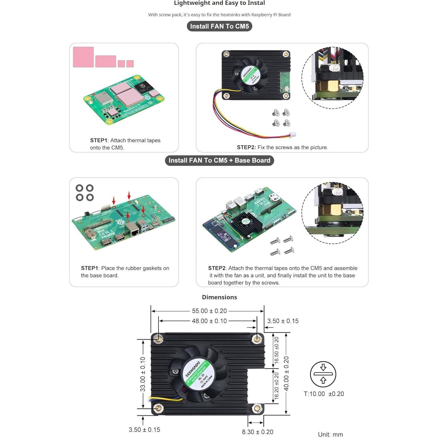 Ventilador de Enfriamiento 3007 Xicoolee para Raspberry Pi CM5 - PWM 5V, Bajo Ruido