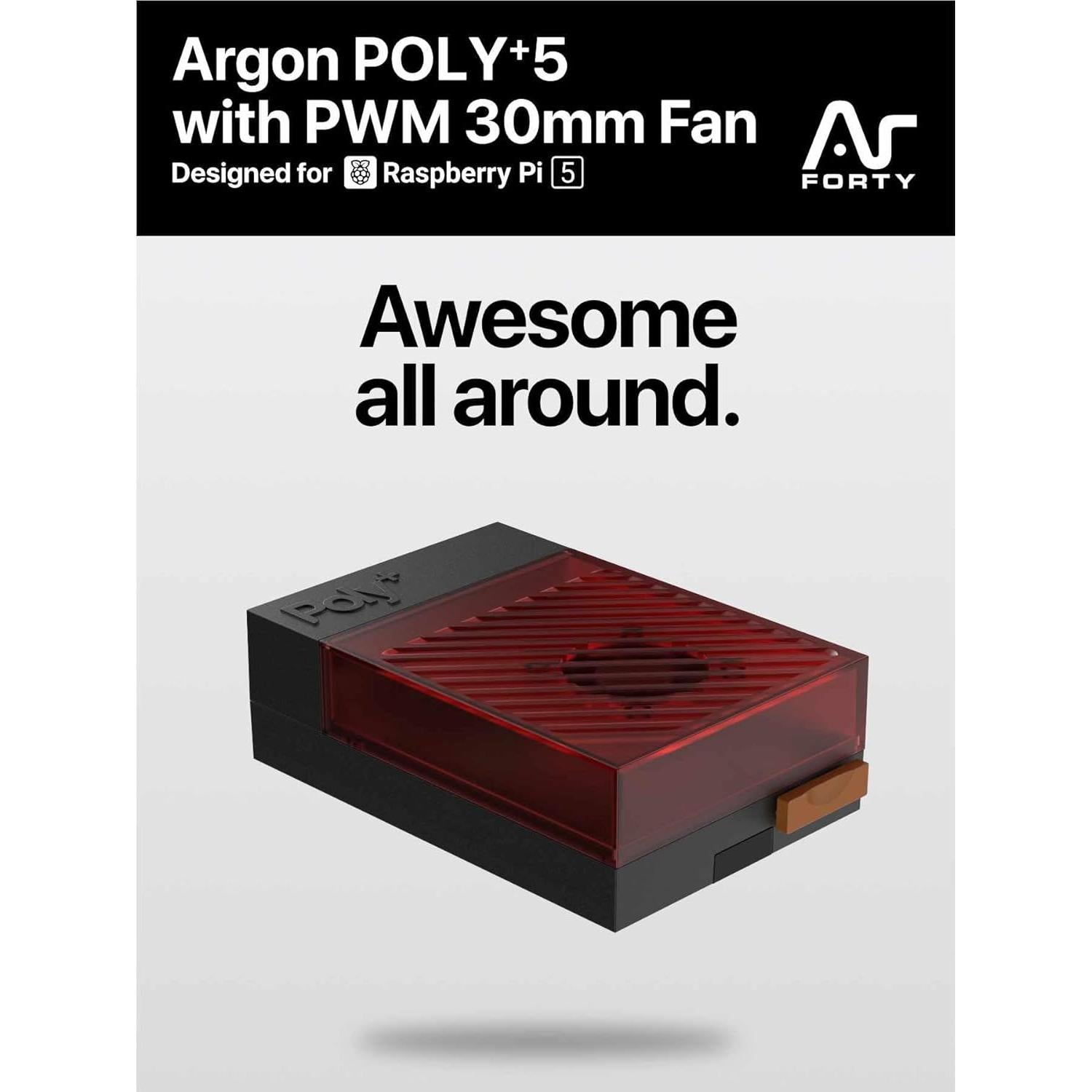 Caja Argon Poly+5 para Raspberry Pi 5 con Ventilador y Disipador