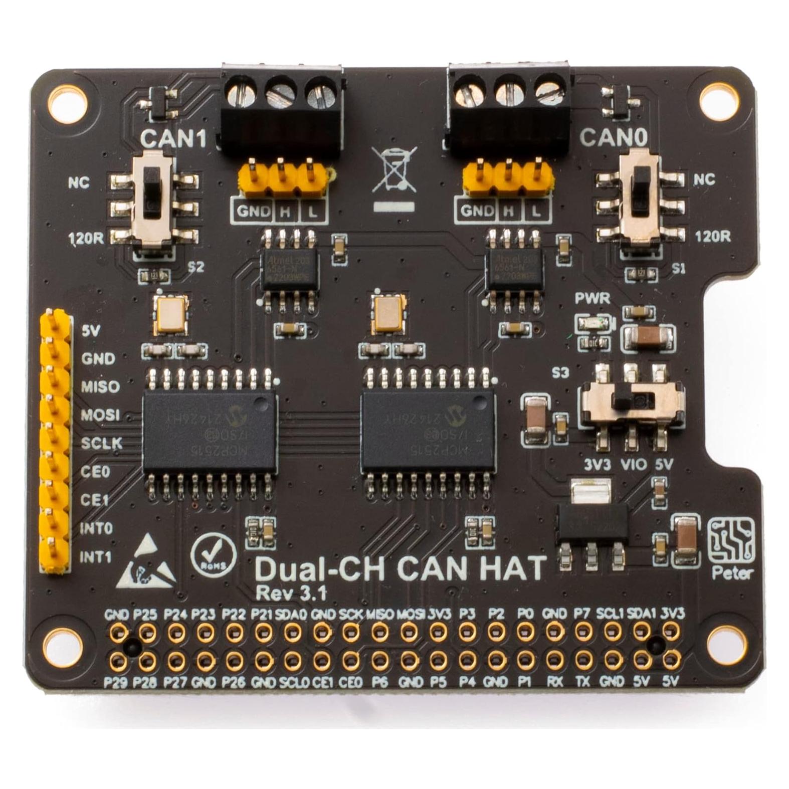 HAT de Expansión CAN Dual-CH xicoolee para Raspberry Pi