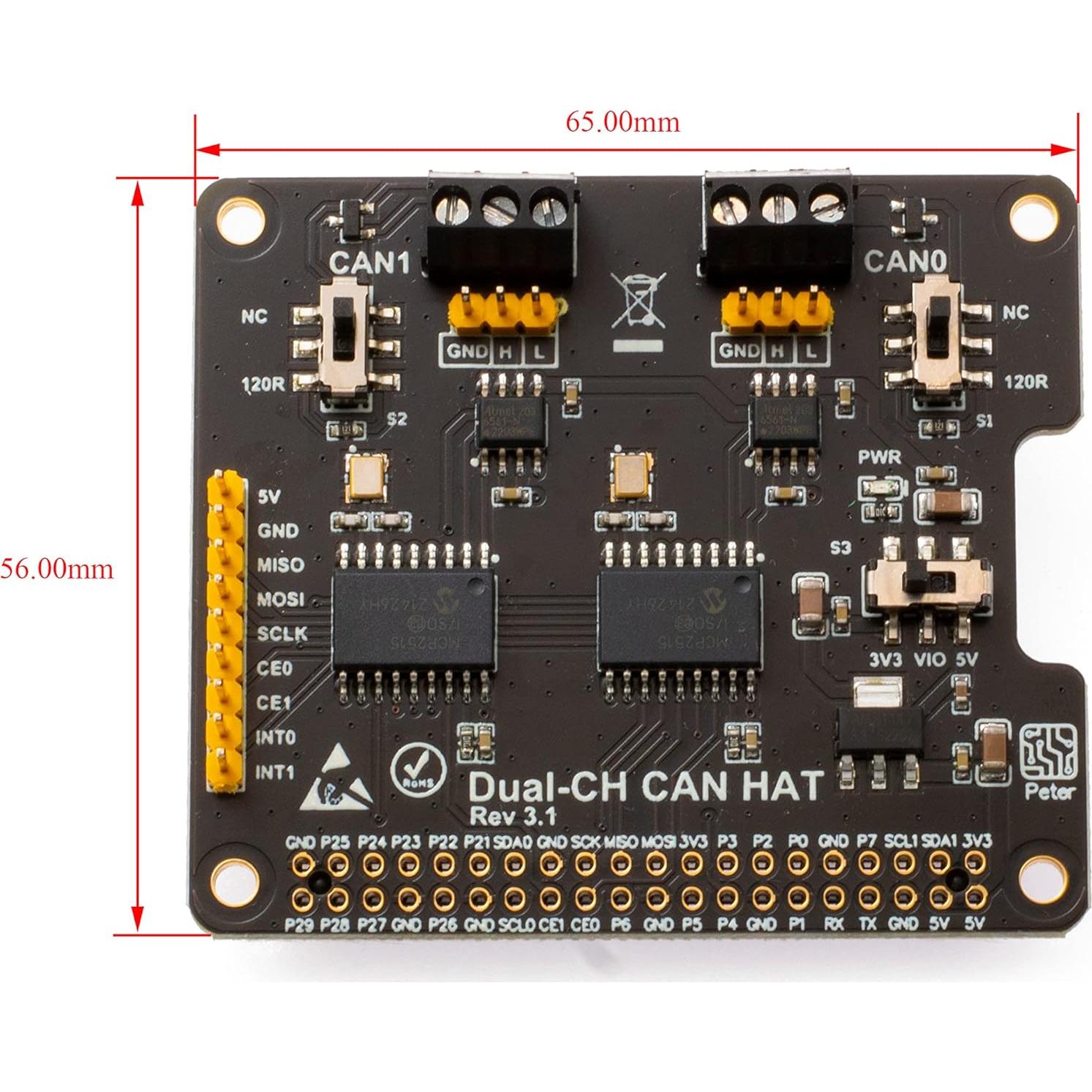 HAT de Expansión CAN Dual-CH xicoolee para Raspberry Pi