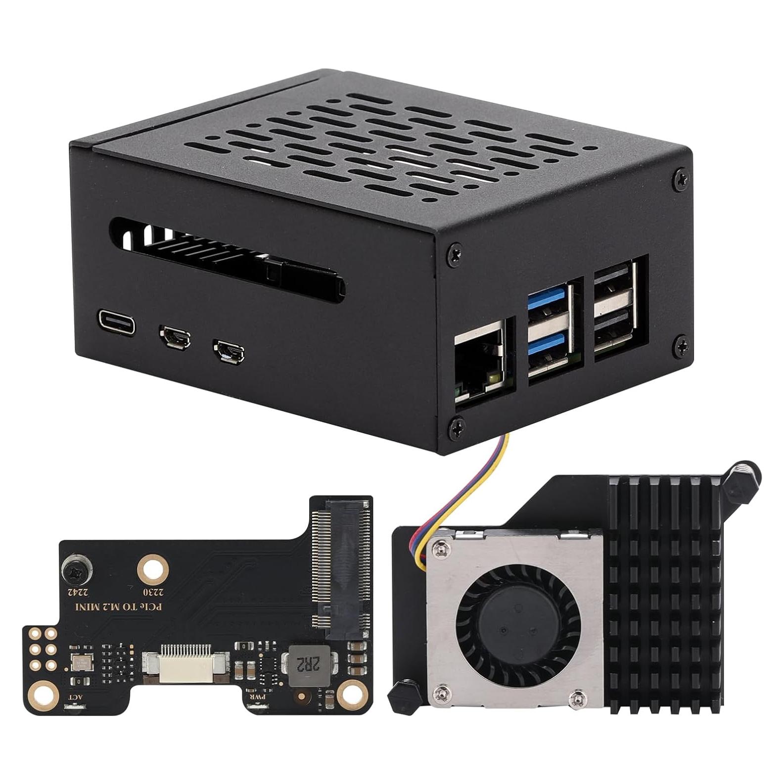 Caja de Metal Tada para Raspberry Pi 5 con M.2 HAT y Enfriador Activo