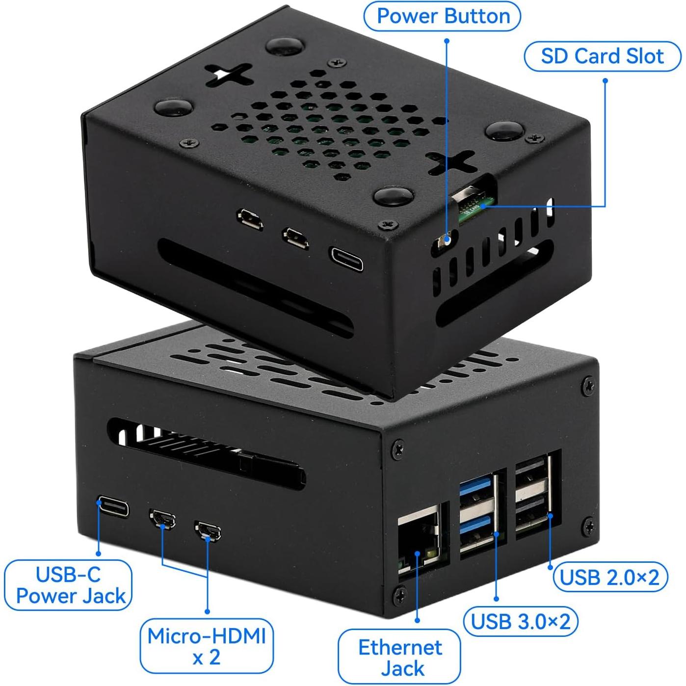 Caja de Metal Tada para Raspberry Pi 5 con M.2 HAT y Enfriador Activo