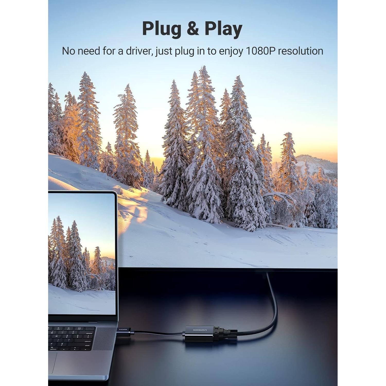 Adaptador HDMI a VGA UGREEN 1080P con audio 3.5mm Negro