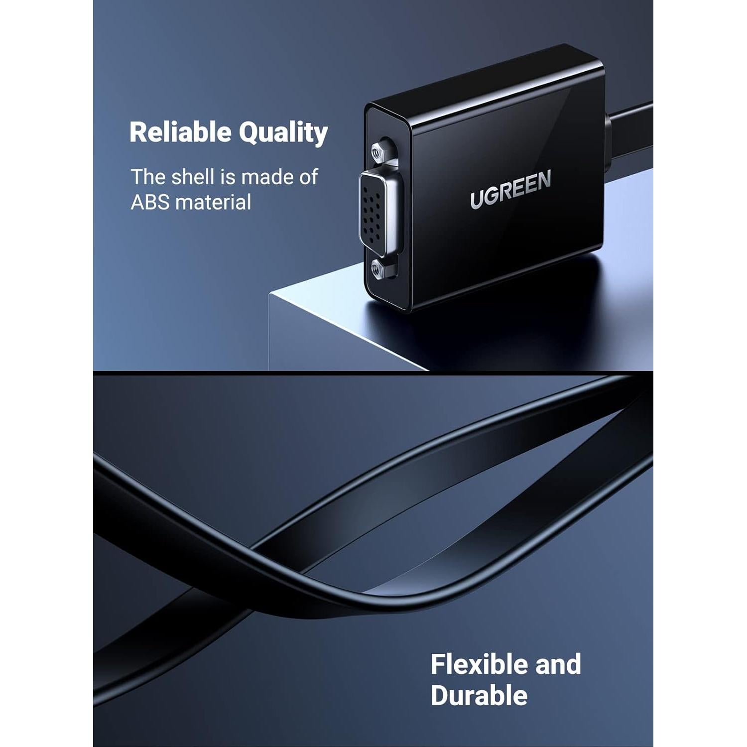 Adaptador HDMI a VGA UGREEN 1080P con audio 3.5mm Negro