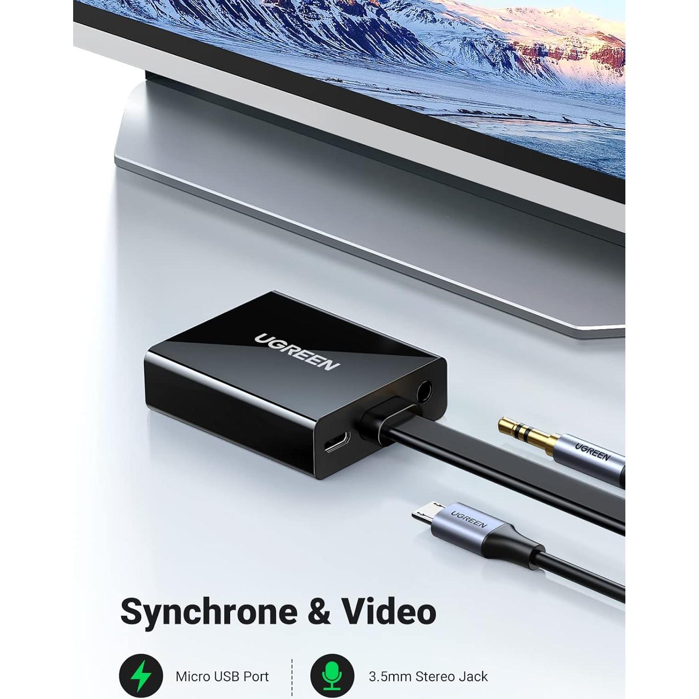 Adaptador HDMI a VGA UGREEN 1080P con audio 3.5mm Negro