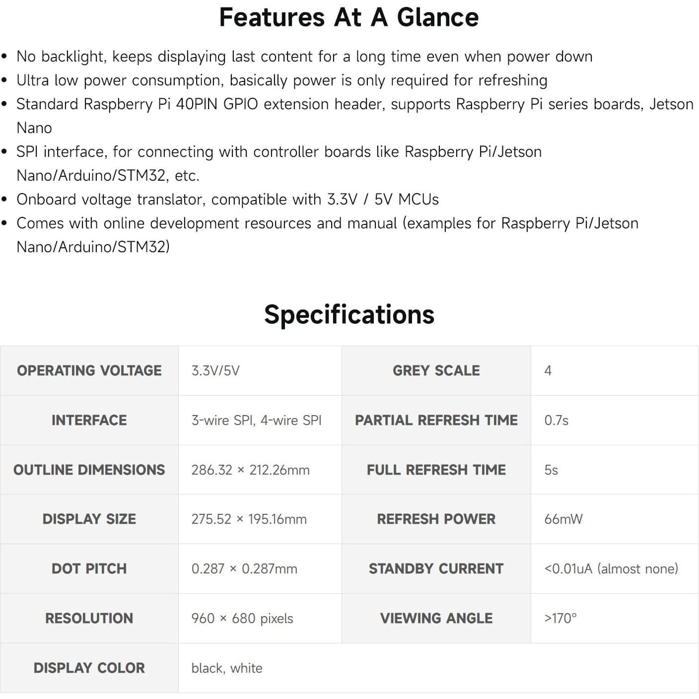 Pantalla E-Ink 13.3" Waveshare HAT (K) para Raspberry Pi
