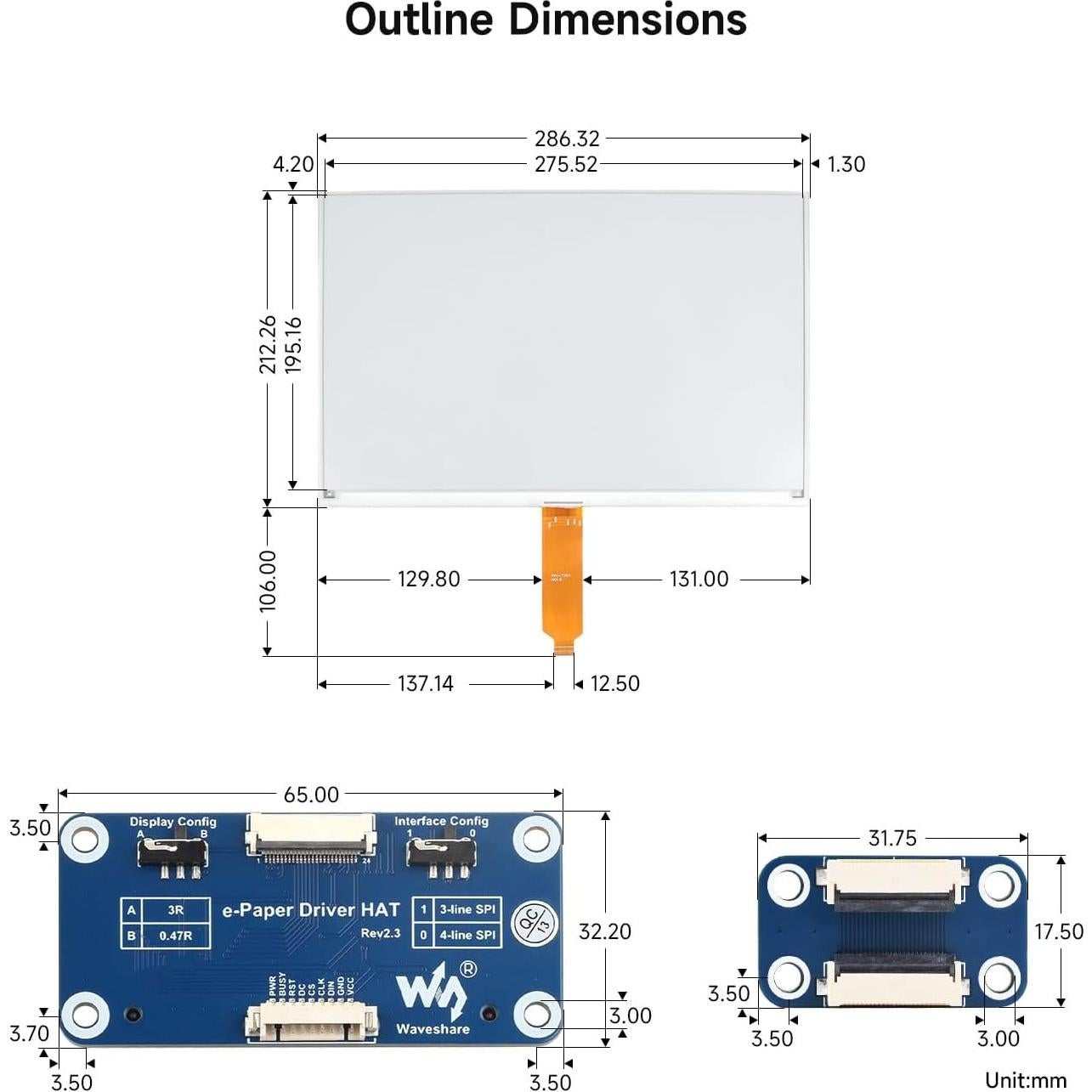 Pantalla E-Ink 13.3" Waveshare HAT (K) para Raspberry Pi