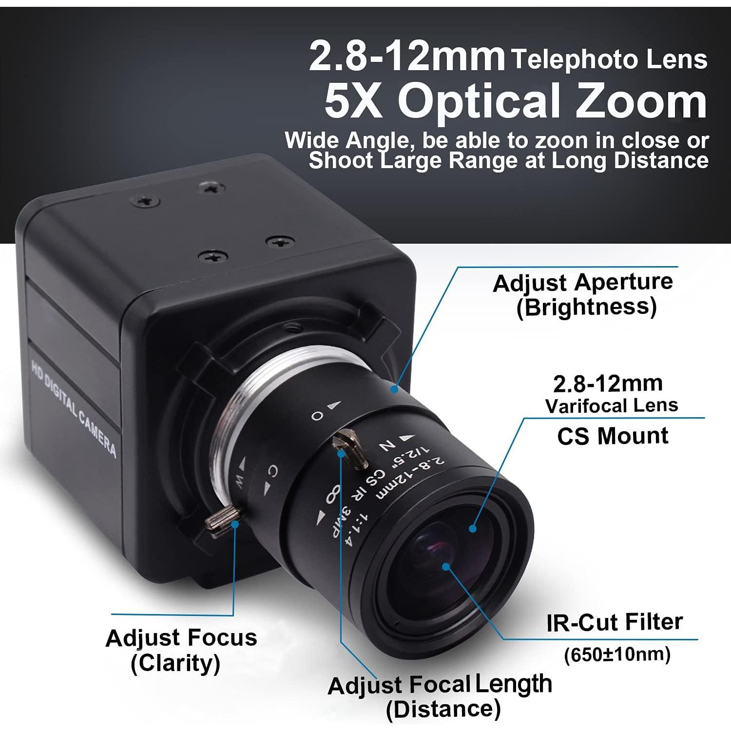 Cámara Web 4K SVPRO con Lente Zoom 2.8-12mm y Enfoque Manual