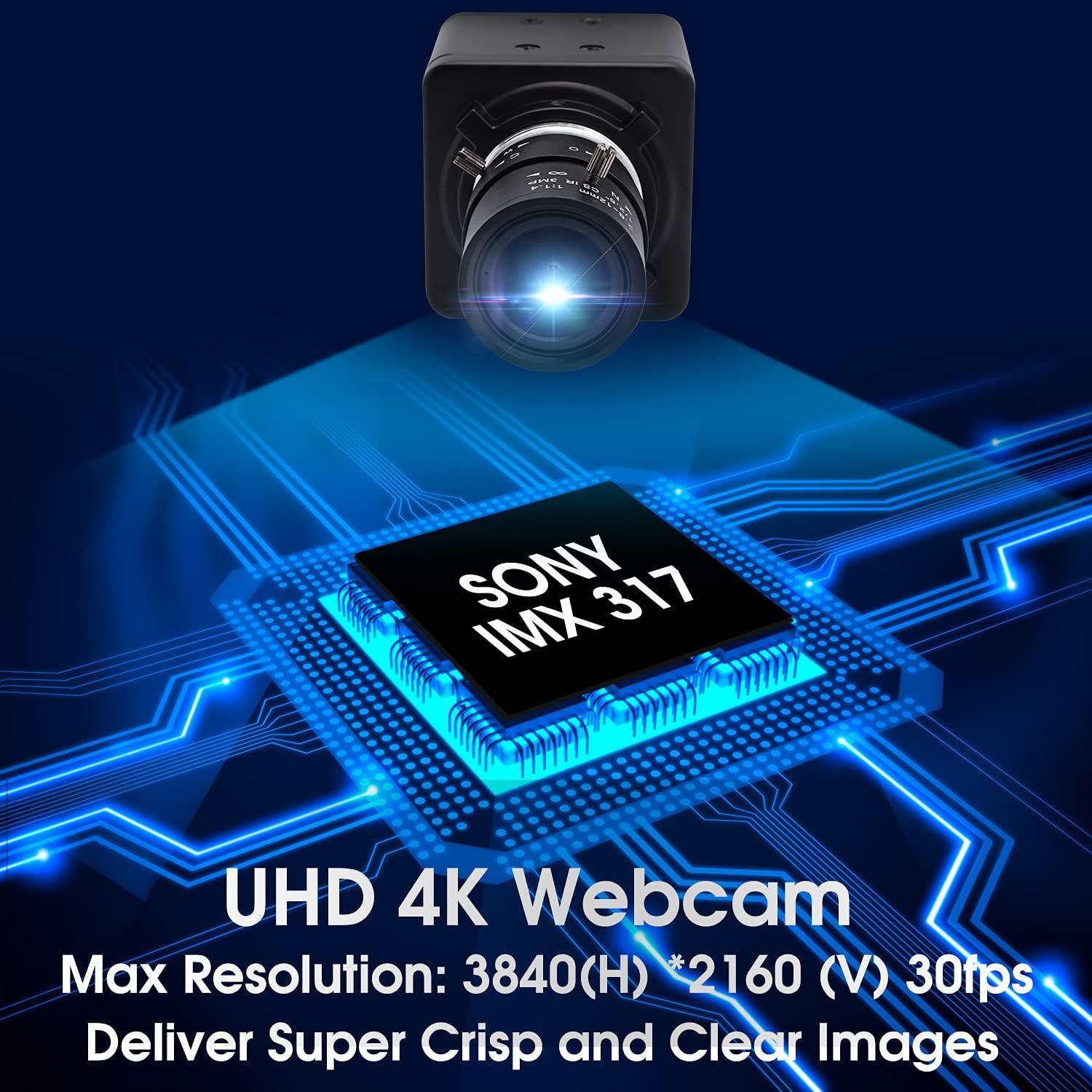 Cámara Web 4K SVPRO con Lente Zoom 2.8-12mm y Enfoque Manual