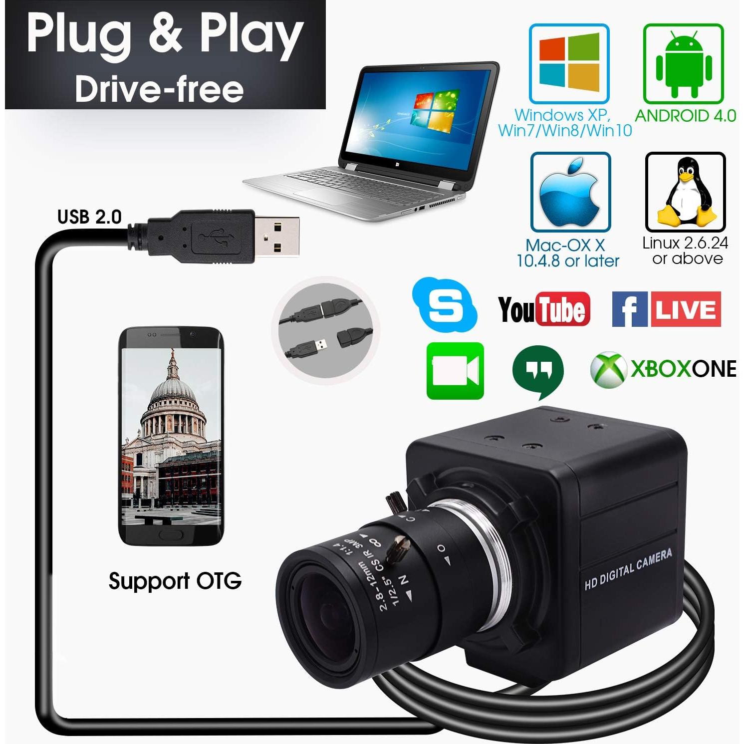 Cámara Web 4K SVPRO con Lente Zoom 2.8-12mm y Enfoque Manual