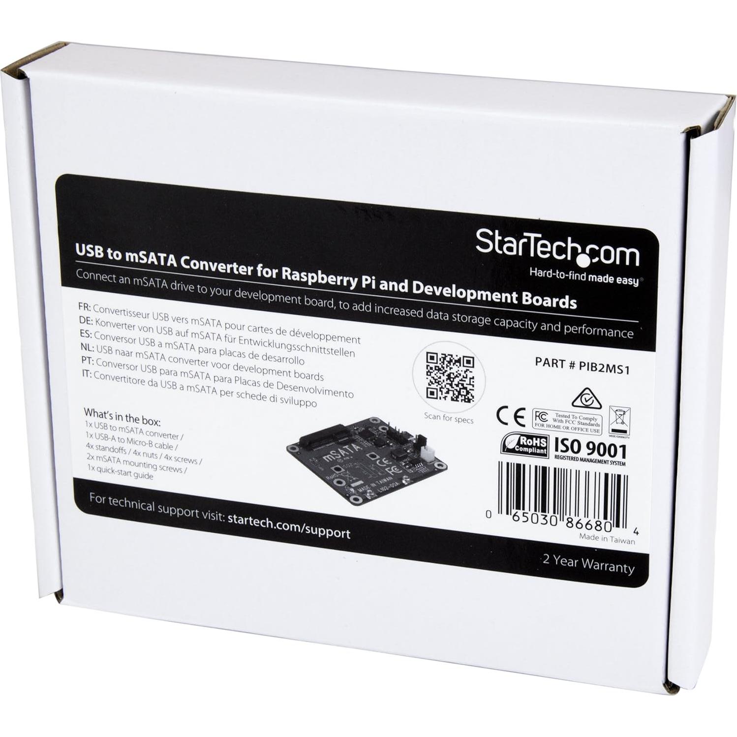 Convertidor USB a mSATA StarTech PIB2MS1 para Raspberry Pi