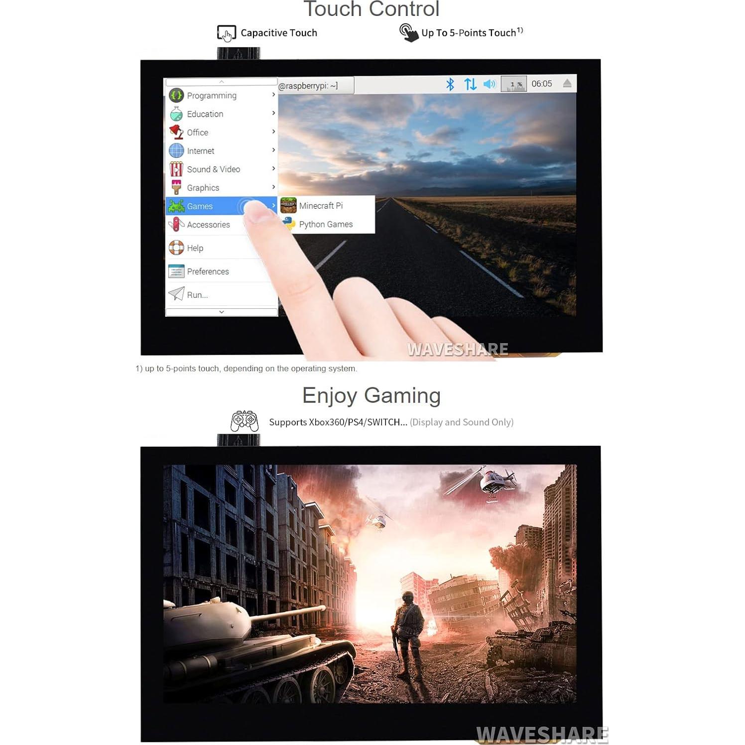 Pantalla LCD Táctil 4.3" Waveshare HDMI 800x480 IPS