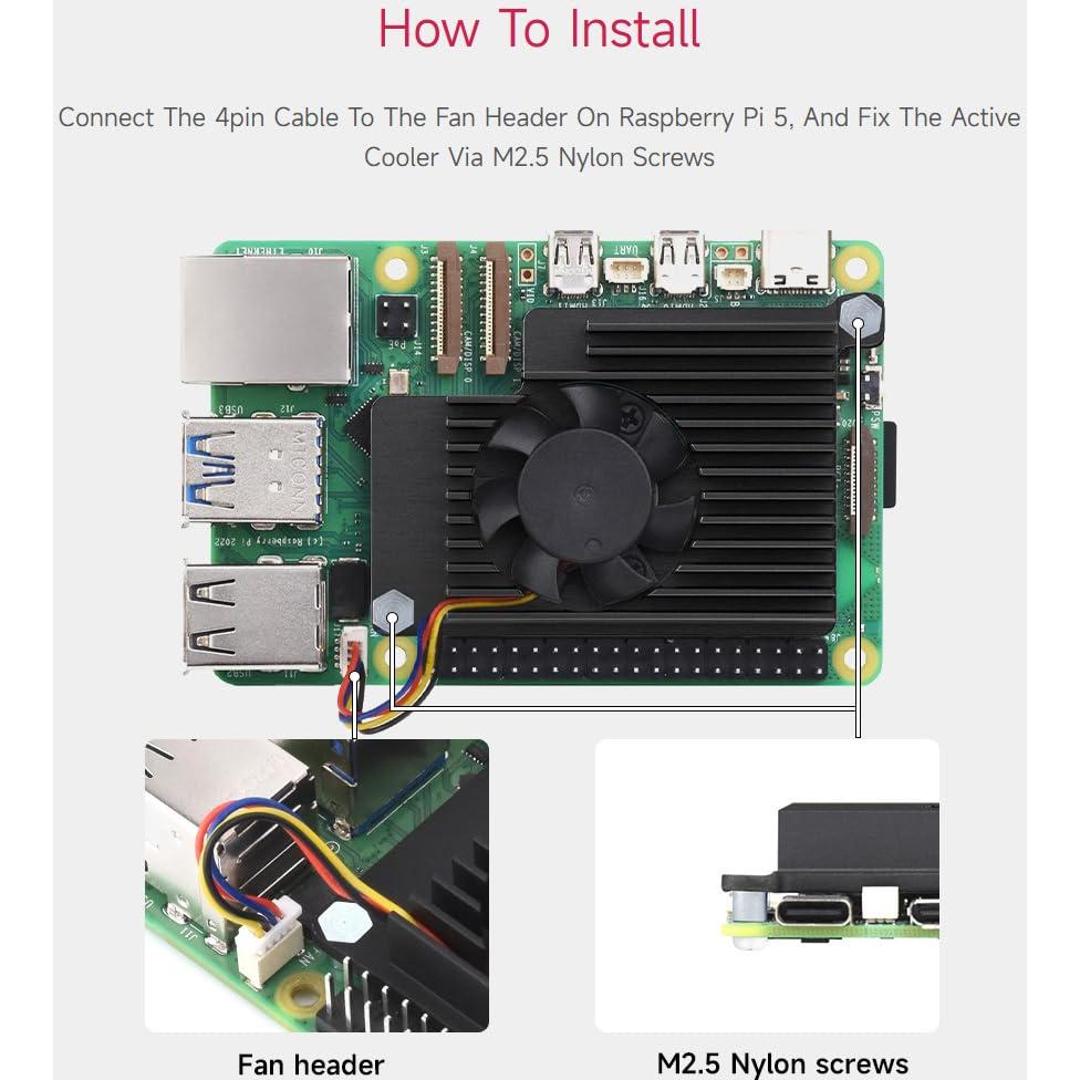 Ventilador Activo Waveshare para Raspberry Pi 5 con Disipador de Aluminio